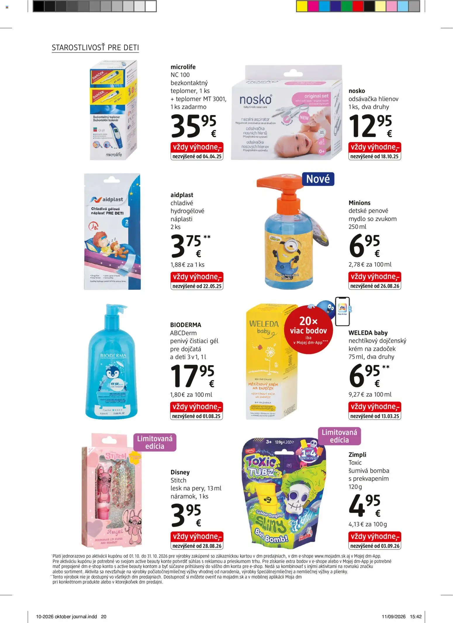 Náhľad dm drogerie letáku platného od 01.10.2026 - Vysávač, Bioderma, Teplomer, Weleda, Mydlo, Krém, Náplasť
