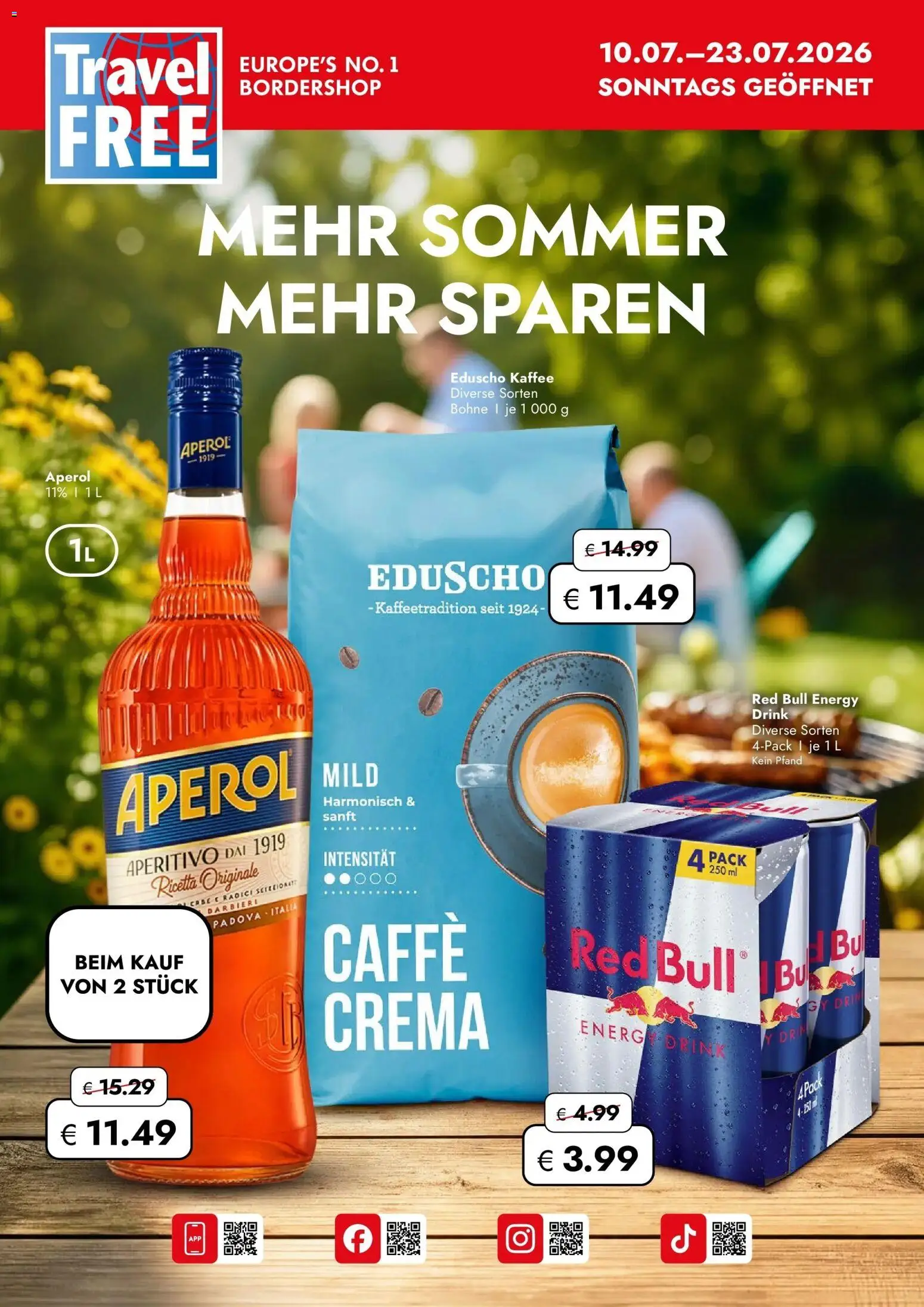 Vorschau der Angebote: Travel FREE Travel FREE Aktionsangebote gültig ab 10.07.2026 - Kaffee, Aperol, Bohne