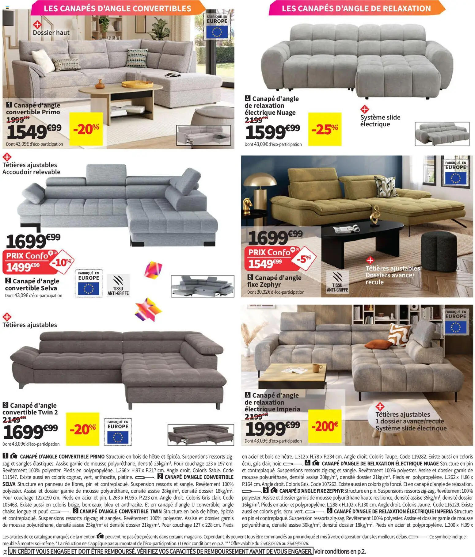 Prévisualisation de Conforama catalogue du magasin Conforama formulaire valide 25/08/2026 - Canapé, Canapés, Meuble, Chaise, Suspension, Mousse, Chaise longue, Canapés d’angle