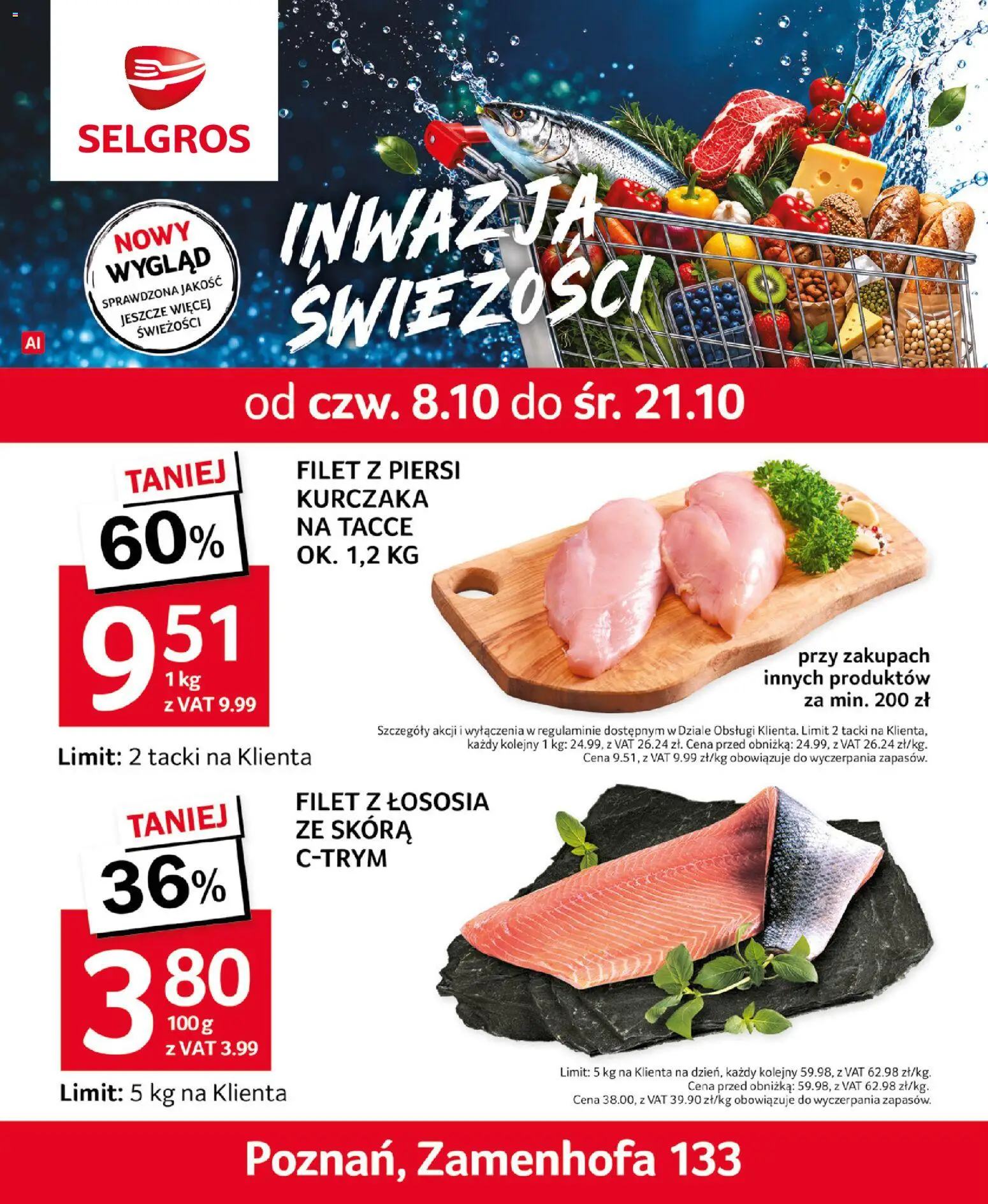 Pogląd gazetki "Selgros cash&carry gazetka - Inwazja świeżości" ze sklepu Selgros cash&carry ważnej od 08.10.2026 - Piersi, Filet, Filet z piersi kurczaka, Filet z łososia