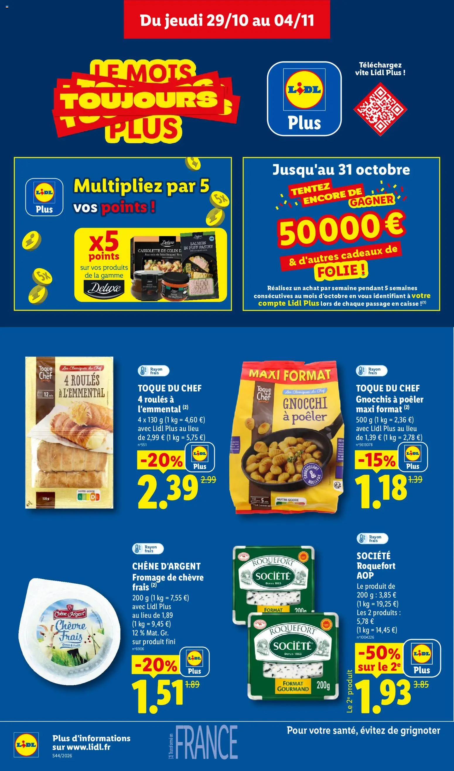 Prévisualisation de LIDL catalogue du magasin LIDL formulaire valide 29/10/2026 - Fromage, Gnocchi, Noix, Fromage de chèvre, Cassolette, Gnocchis a poeler, Chene d'argent fromage de chevre frais, Chêne d'argent
