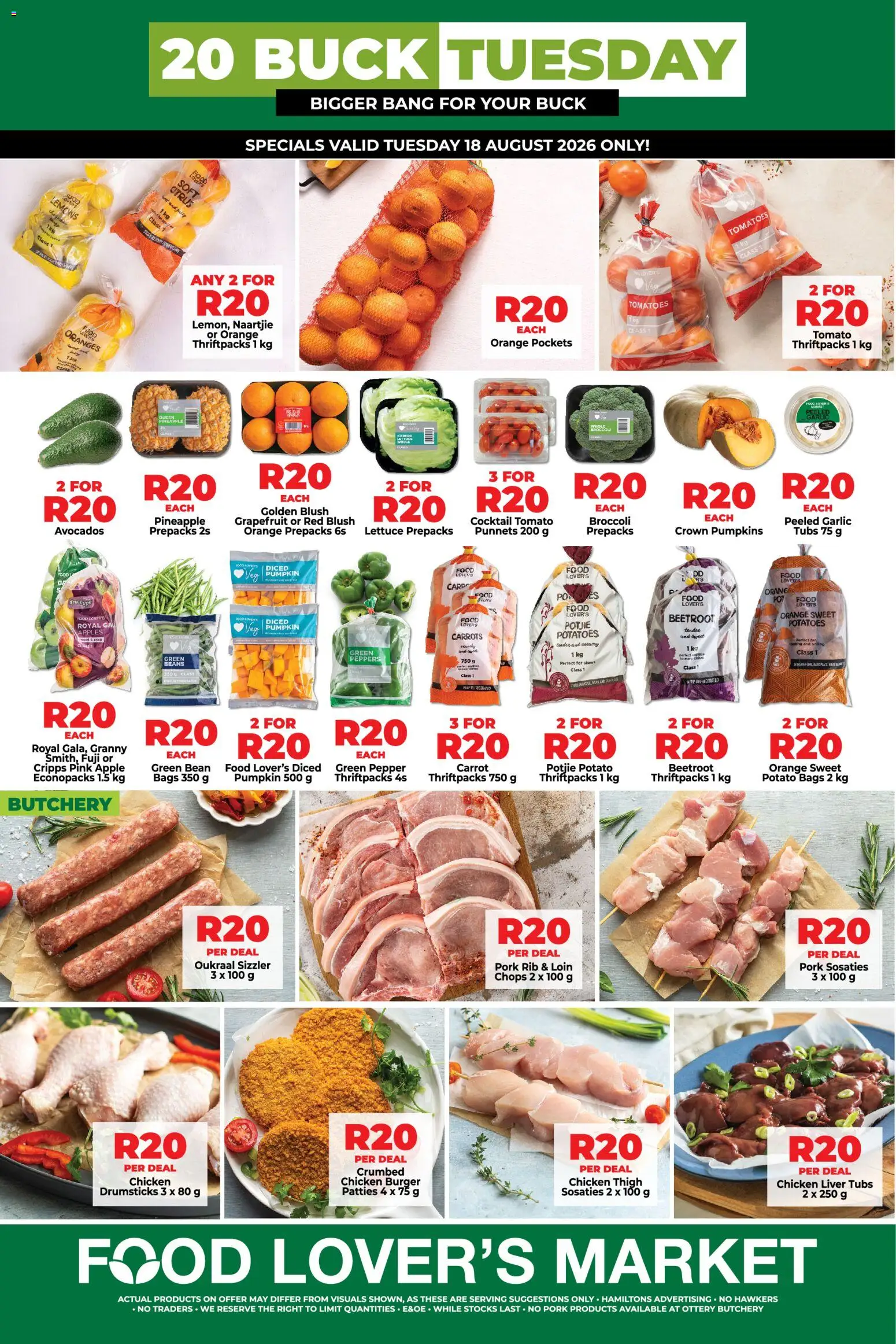 Preview of Food Lover's Market flyer valid from 18/08/2026 - Broccoli, Pineapple, Avocados, Liver, Beans, Carrots, Blush, Chicken drumsticks