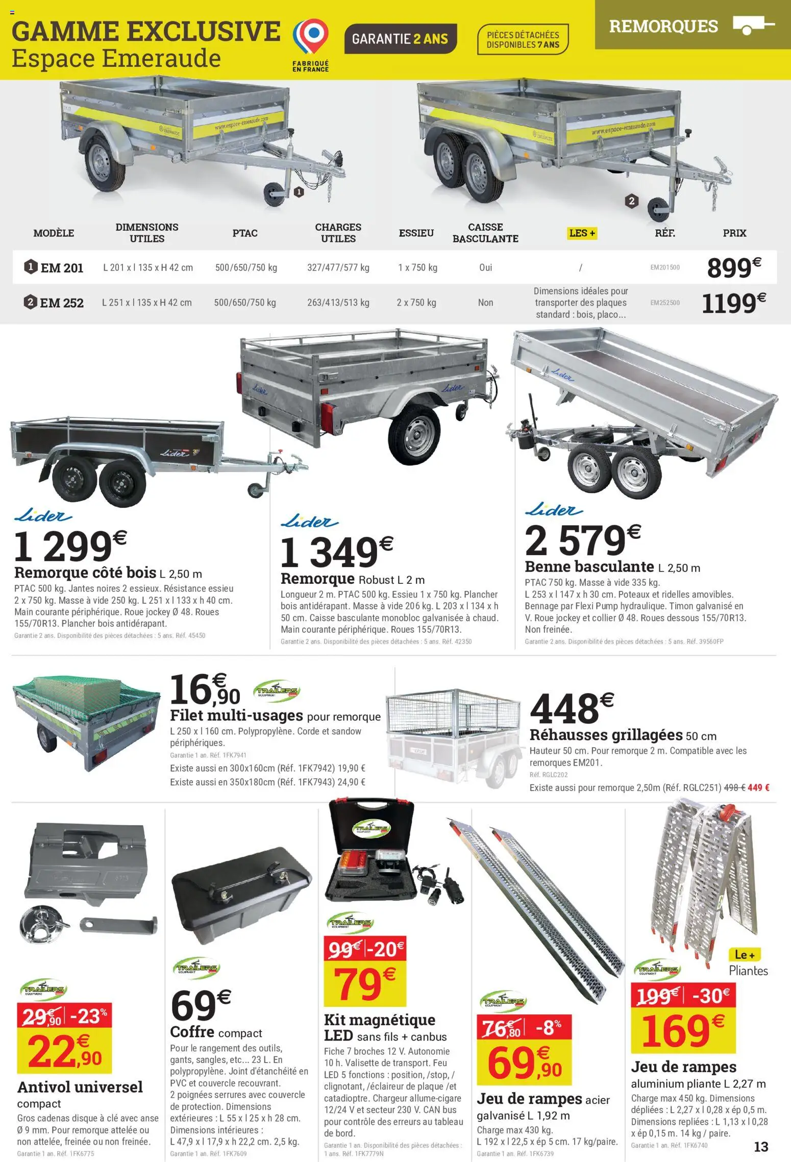 Prévisualisation de Espace Emeraude catalogue du magasin Espace Emeraude formulaire valide 21/10/2026 - Tableau, Remorque, Collier, Clé, Cadenas, Masse, Couvercle, Roue jockey