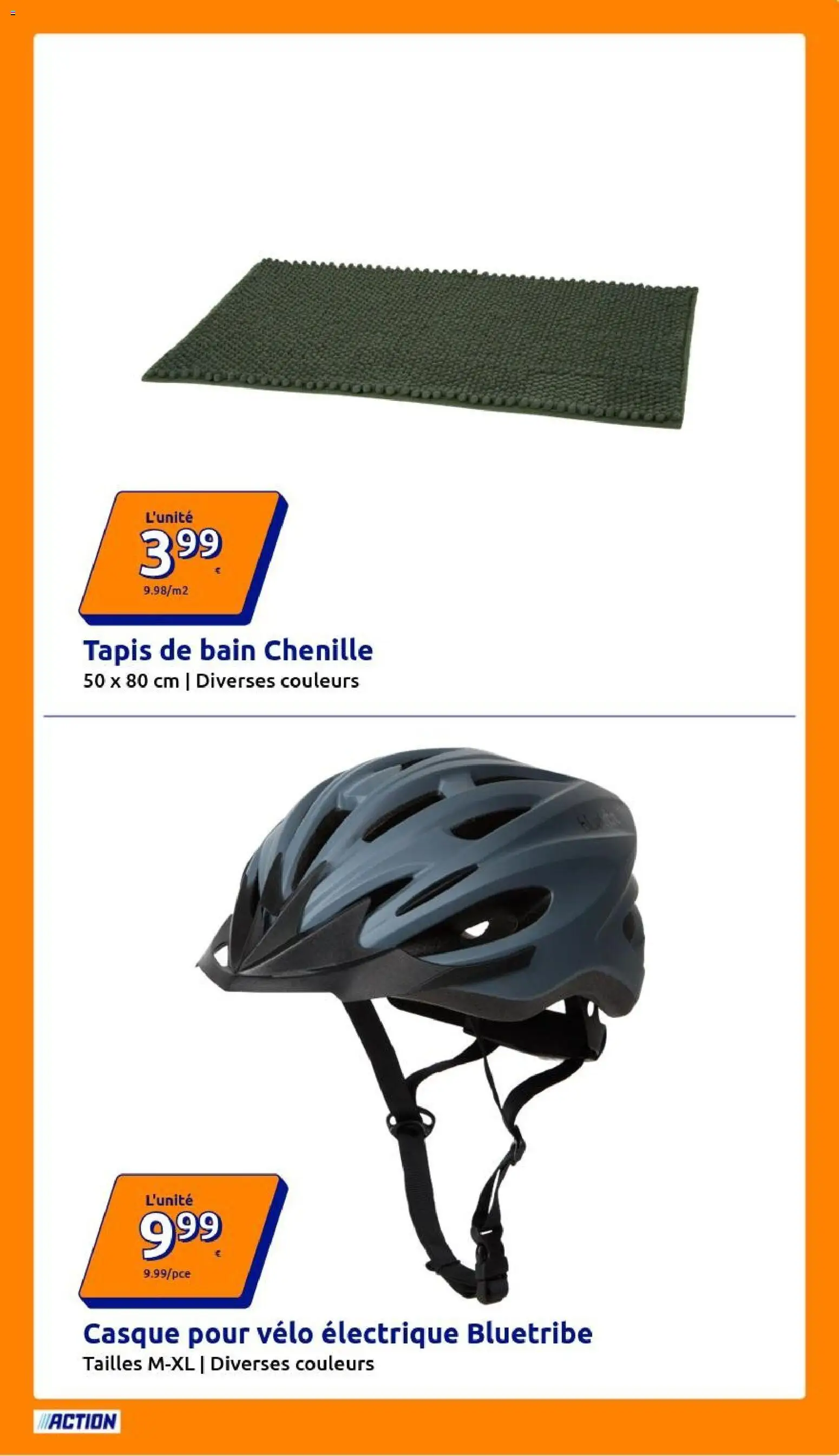 Prévisualisation de Action catalogue du magasin Action formulaire valide 28/10/2026 - Vélo électrique, Vélo, Tapis, Casque, Tapis de bain