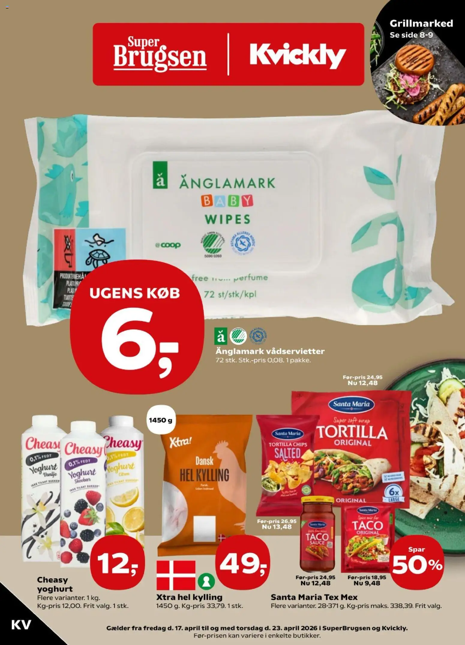 Eksempel på tilbudsavis Kvickly - Tilbudsavis uge 16 fra butik Kvickly gyldig fra 17/04/2026 - Taco, Chips, Yoghurt, Vanilje