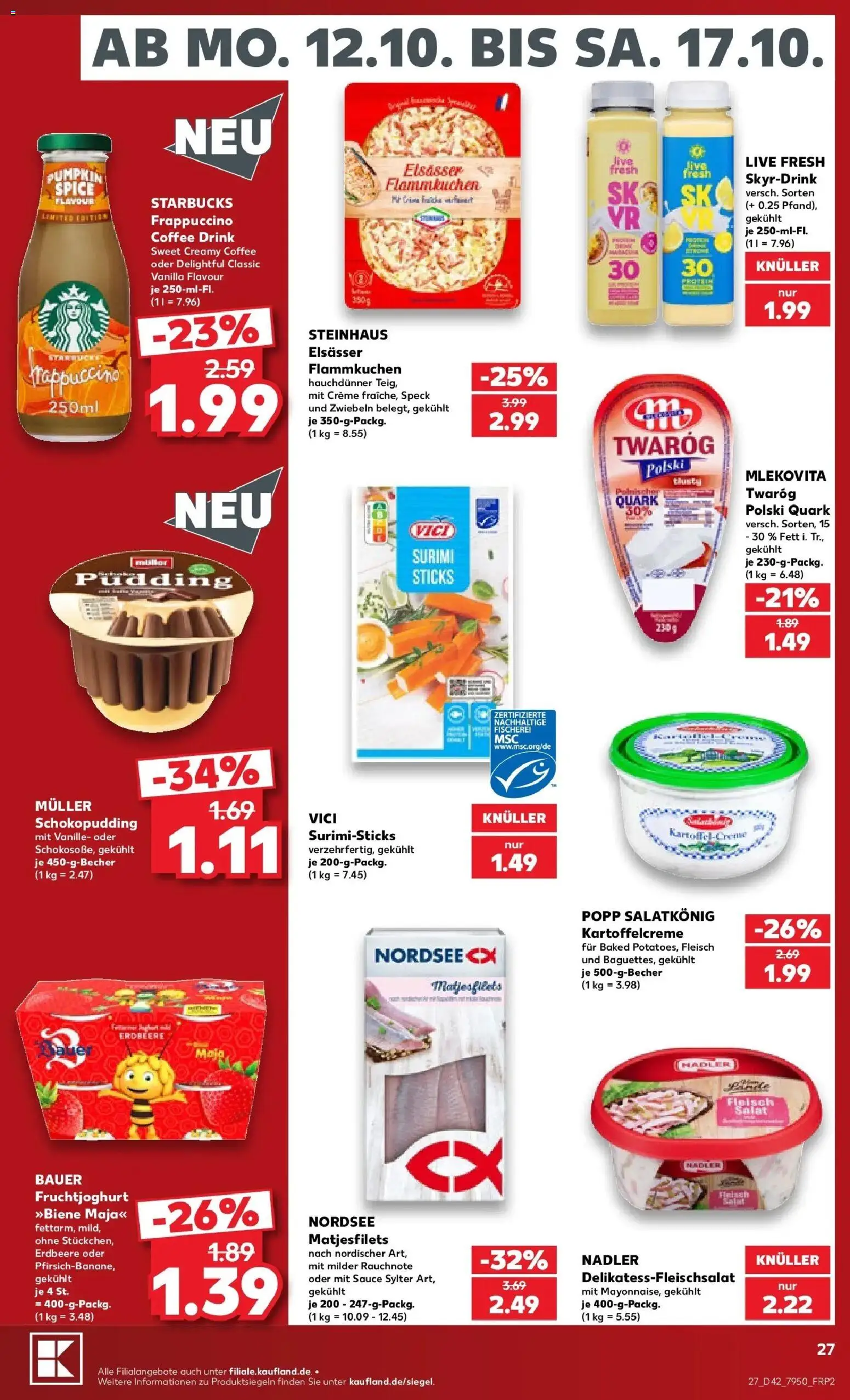 Vorschau von dem Prospekt des Geschäftes Kaufland, gültig ab dem 12.10.2026 - Starbucks, Salat, Quark, Fleisch, Vanille, Creme, Zwiebeln, Fruchtjoghurt