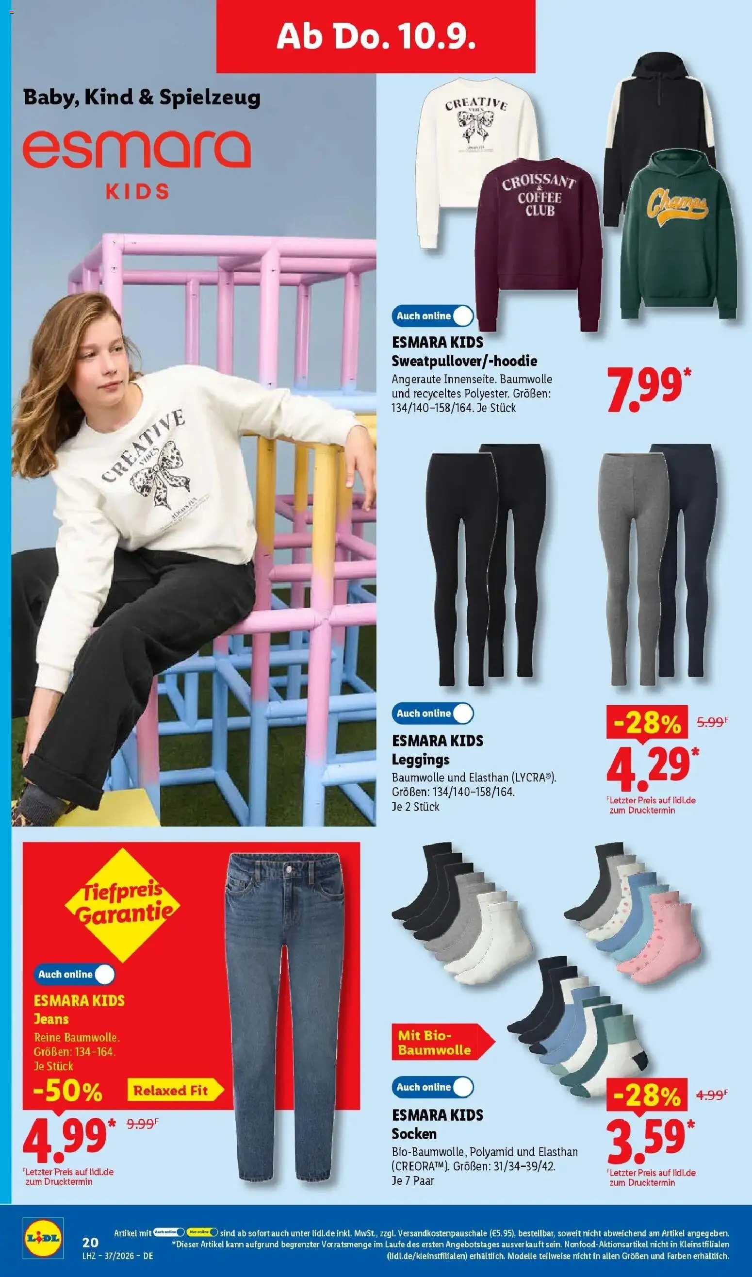 Vorschau von dem Prospekt des Geschäftes Lidl, gültig ab dem 07.09.2026 - Jeans, Croissant, Sweatshirt, Leggings, Socken