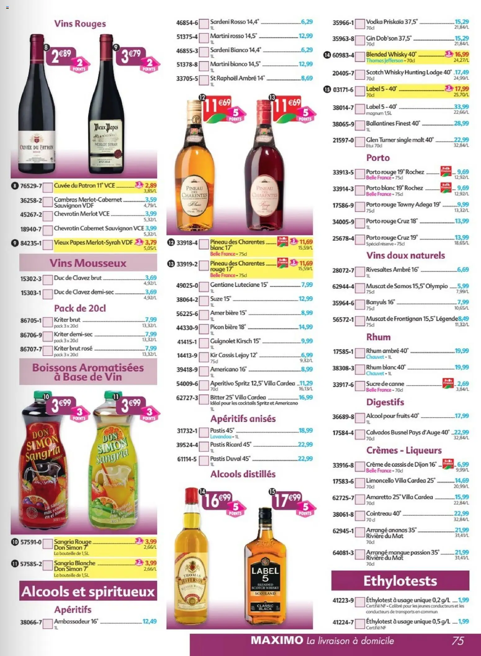 Prévisualisation de Maximo catalogue epicerie du magasin Maximo formulaire valide 24/08/2026 - Cocktails, Whisky, Bière, Amaretto, Mangue, Alcools, Alcool, Mousseux