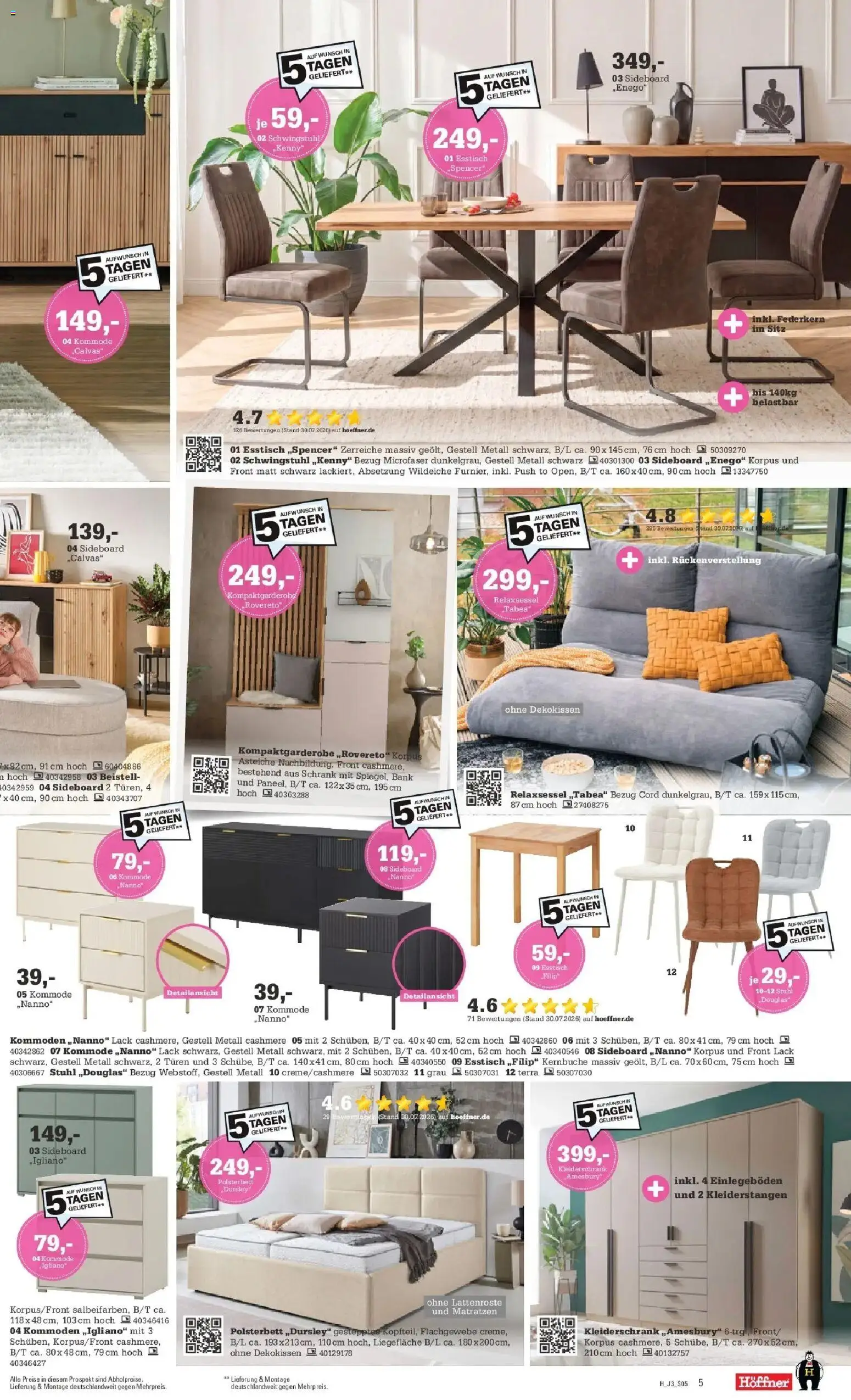 Vorschau von dem Prospekt des Geschäftes Höffner, gültig ab dem 26.08.2026 - Kleiderschrank, Kommode, Sideboard, Esstisch, Schrank, Relaxsessel, Stuhl, Polsterbett