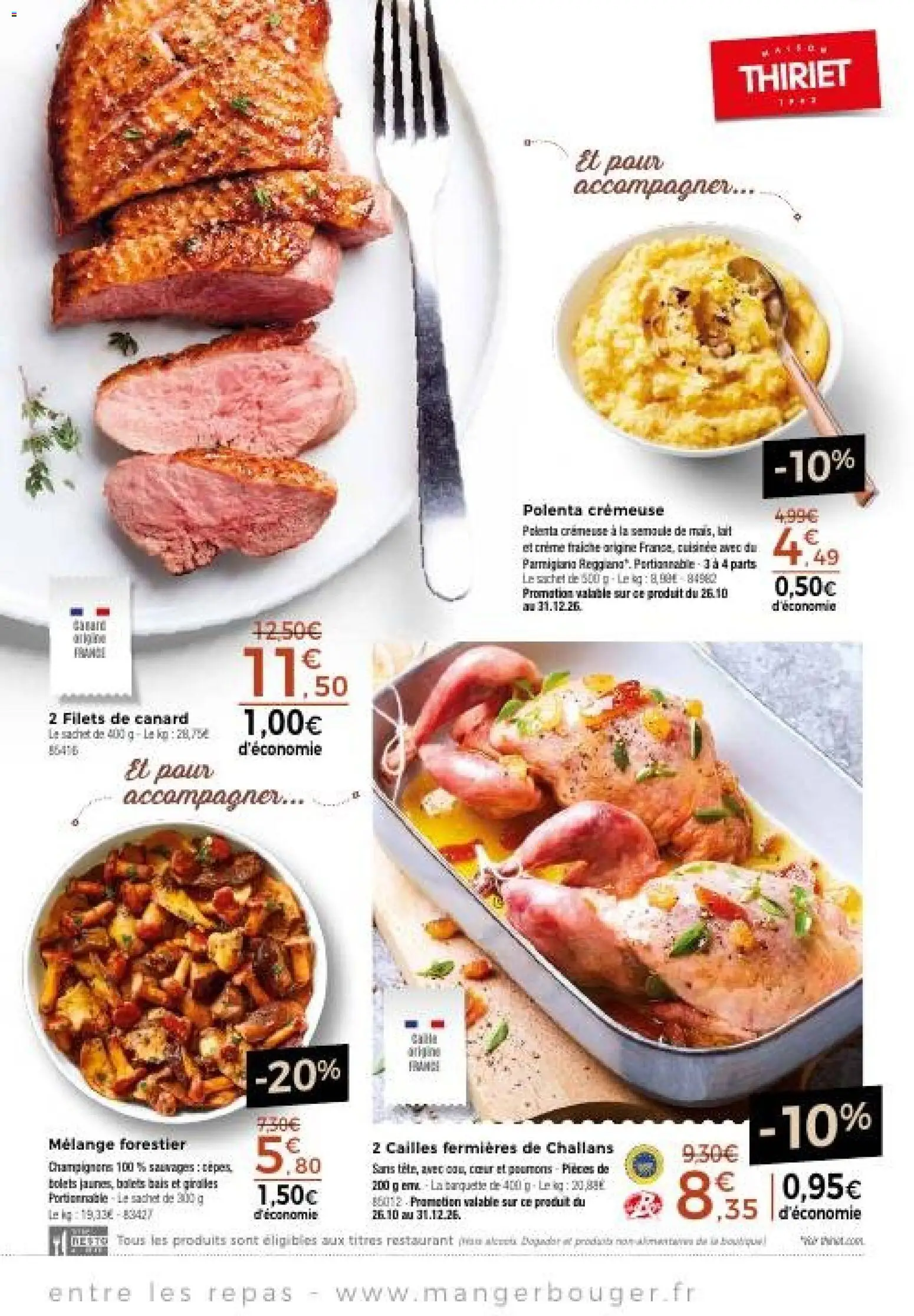 Prévisualisation de Thiriet catalogue du magasin Thiriet formulaire valide 26/10/2026 - Canard, Cailles, Crème fraiche, Crème, Semoule, Champignons
