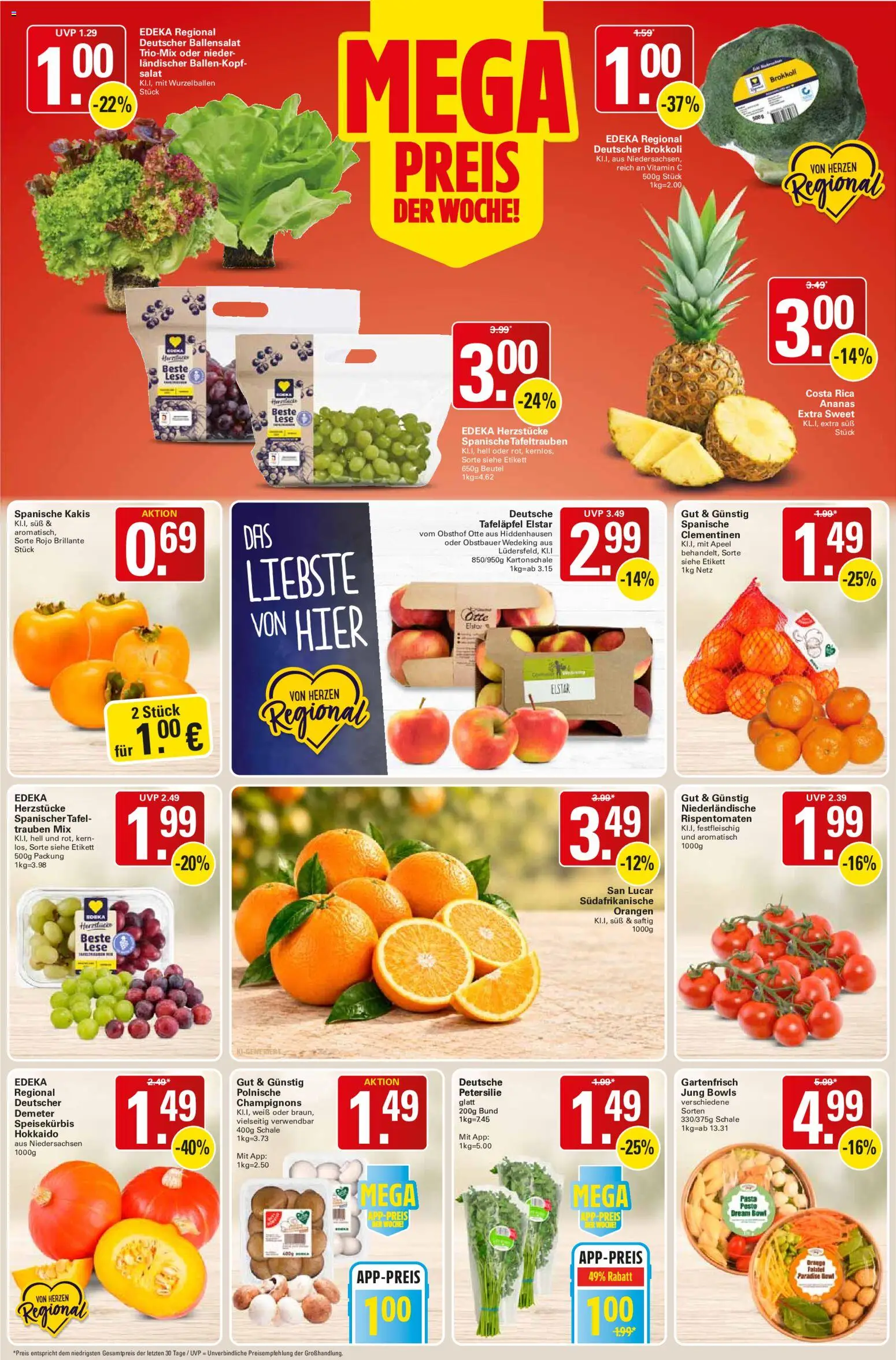 Vorschau von dem Prospekt des Geschäftes WEZ, gültig ab dem 26.10.2026 - Pasta, Brokkoli, Salat, Petersilie, Champignons, Reis, Trauben, Orangen
