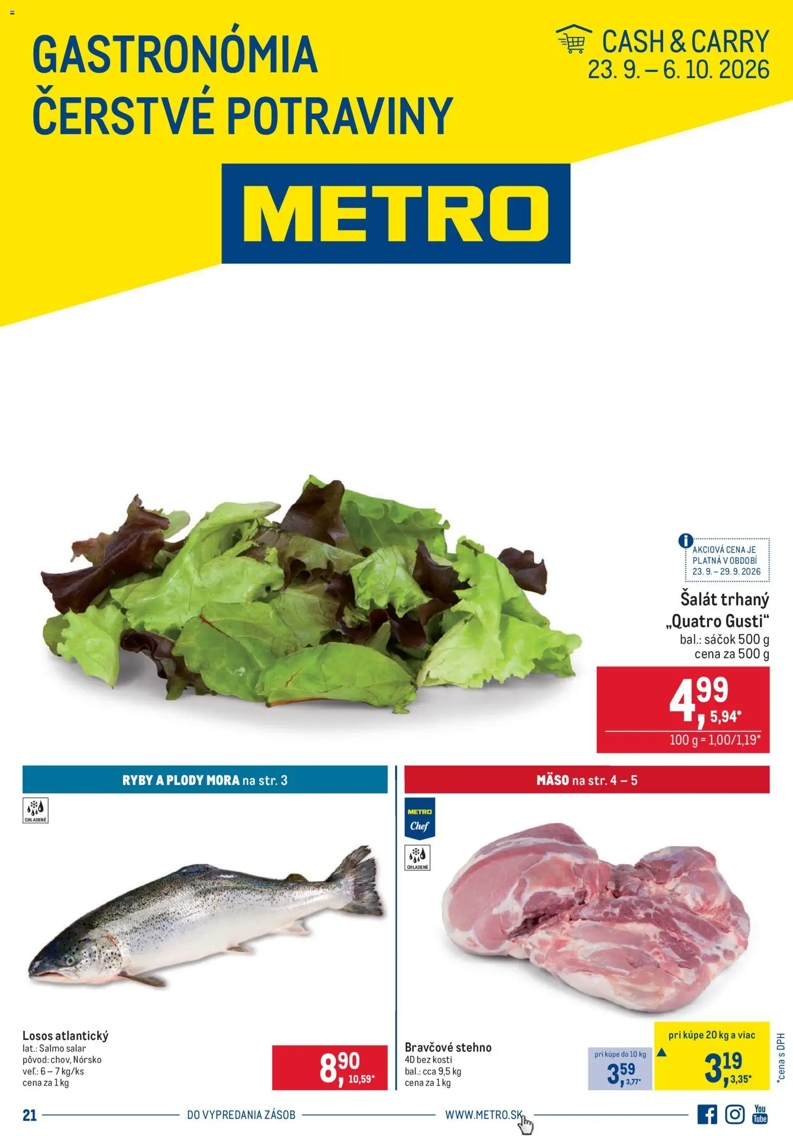 Náhľad Metro letáku platného od 23.09.2026 - Mäso, Ryby, Losos, Šalát, Bravčové stehno