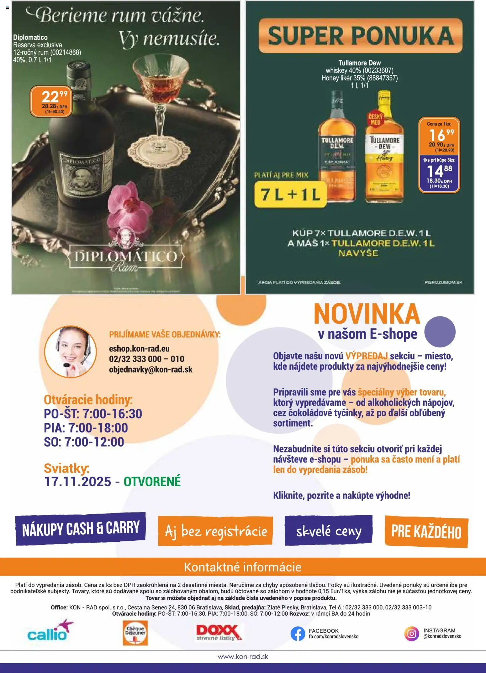 Náhľad KON - RAD letáku platného od 01.11.2026 - Rum, Hodiny, Diplomatico, Tullamore Dew