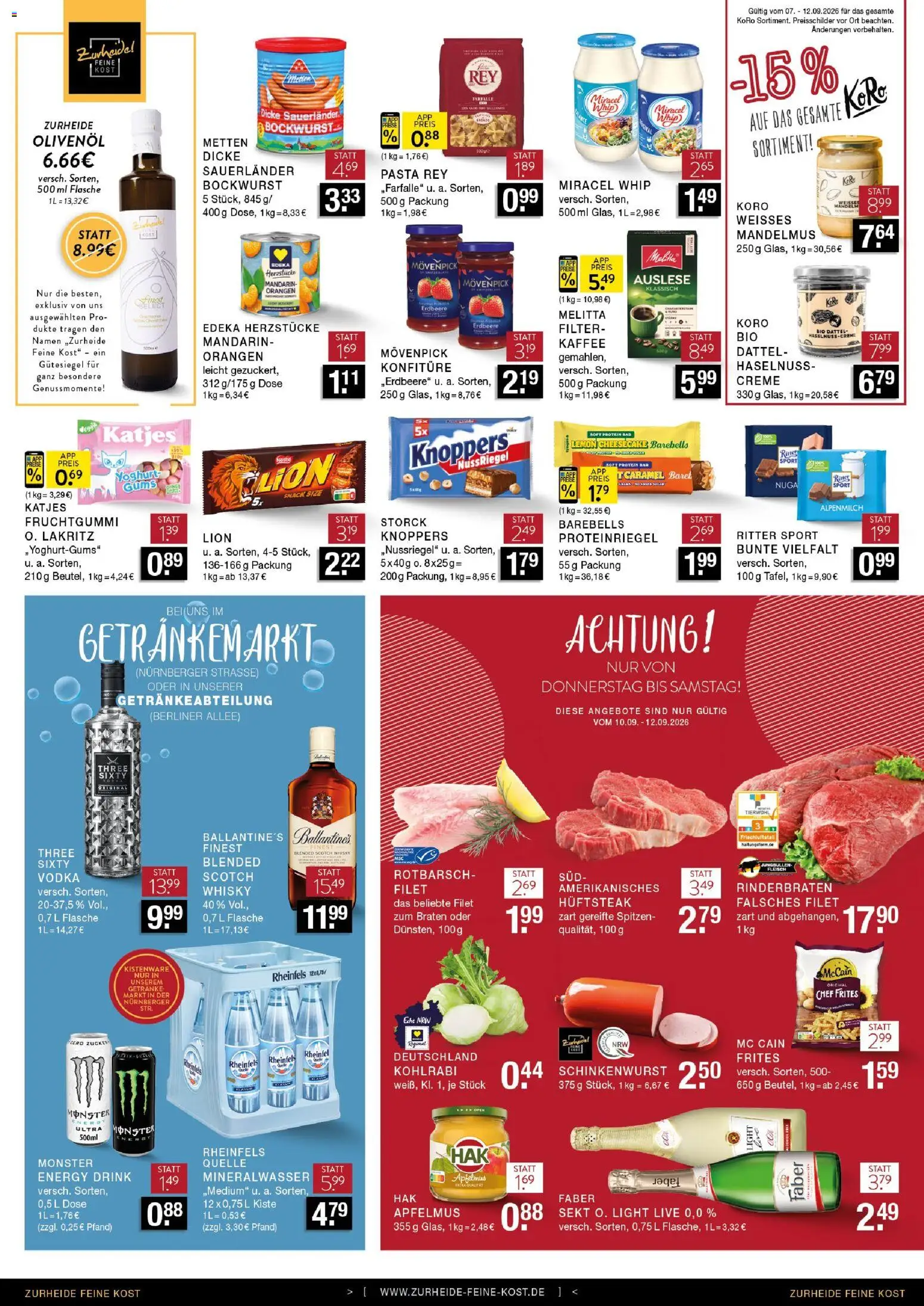 Vorschau von dem Prospekt des Geschäftes Edeka Zurheide, gültig ab dem 07.09.2026 - Kaffee, Kohlrabi, Monster, Whisky, Mineralwasser, Katjes, Dattel, Movenpick kaffee