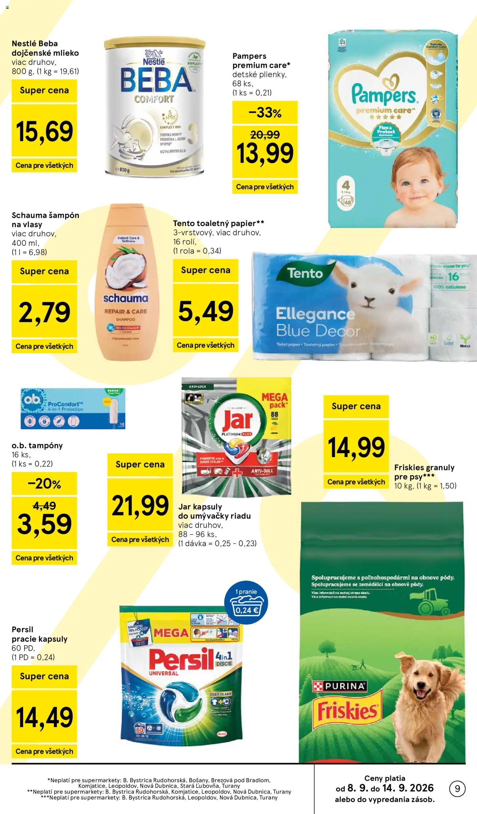 Náhľad Tesco letáku platného od 09.09.2026 - Jar, Mlieko, Figy, Plienky, Granule, Detské plienky, Kapsuly do umývačky riadu, Dojčenské mlieko