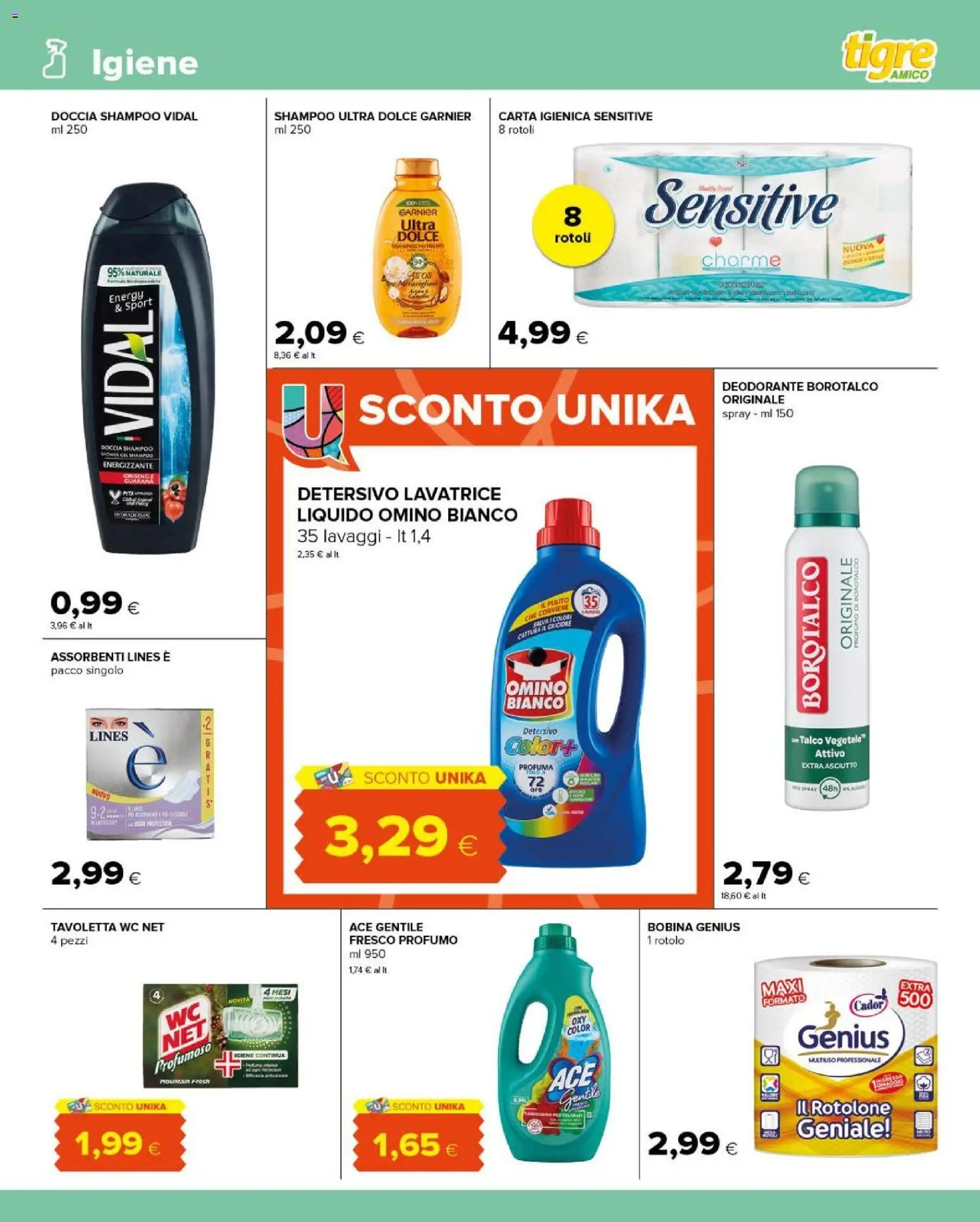 Anteprima dell'opuscolo Tigre volantino Amico Prezzi Super dal negozio Tigre valido da 14/10/2026 - WC, Shampoo, Profumo, Doccia, Carta igienica, Deodorante, Talco, Assorbenti