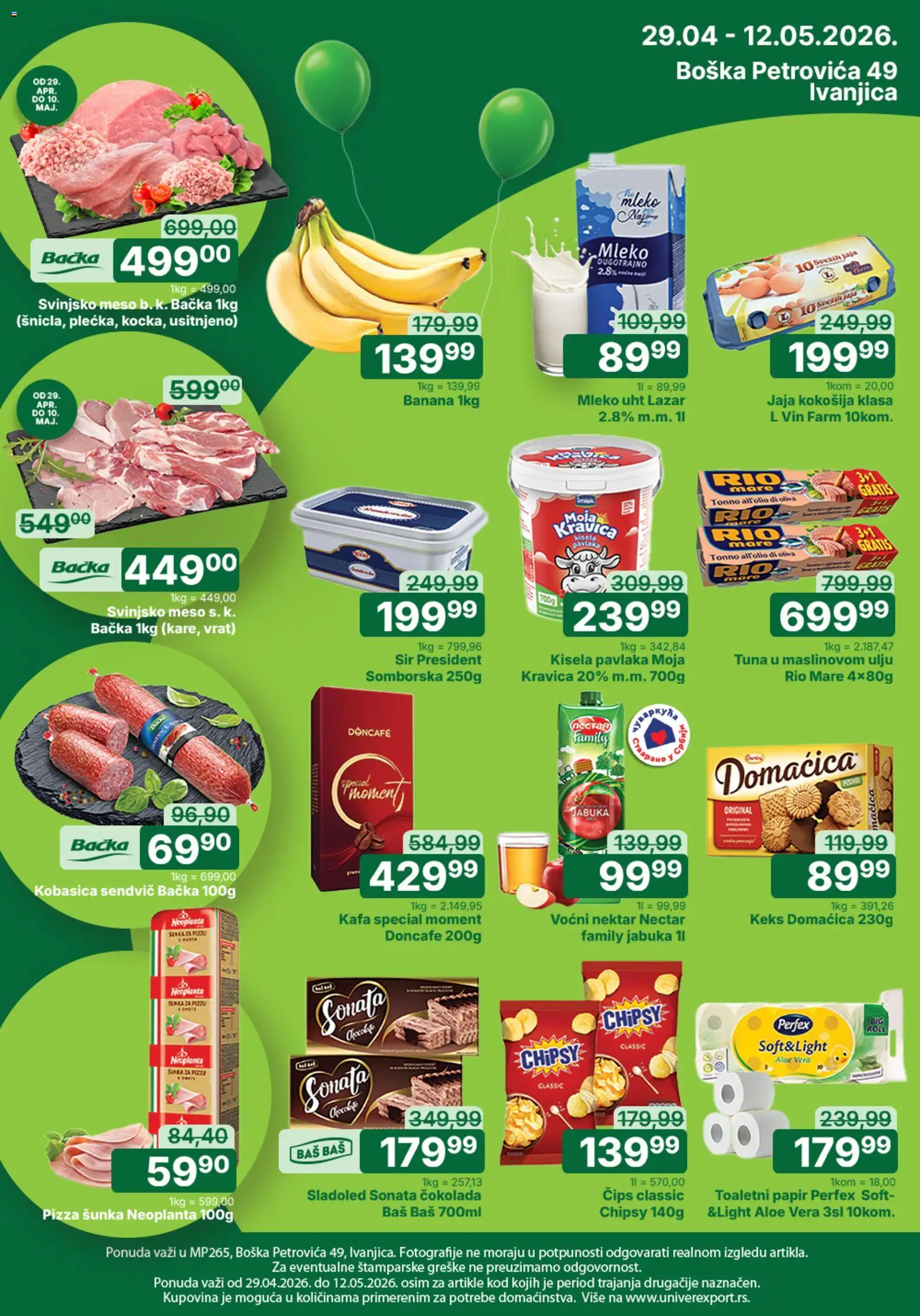 Pregled Univerexport kataloga - važi od 29.04.2026 - Kafa, Banana, Jaja, Šunka, Doncafe, Kisela pavlaka, Nektar, Pizza šunka