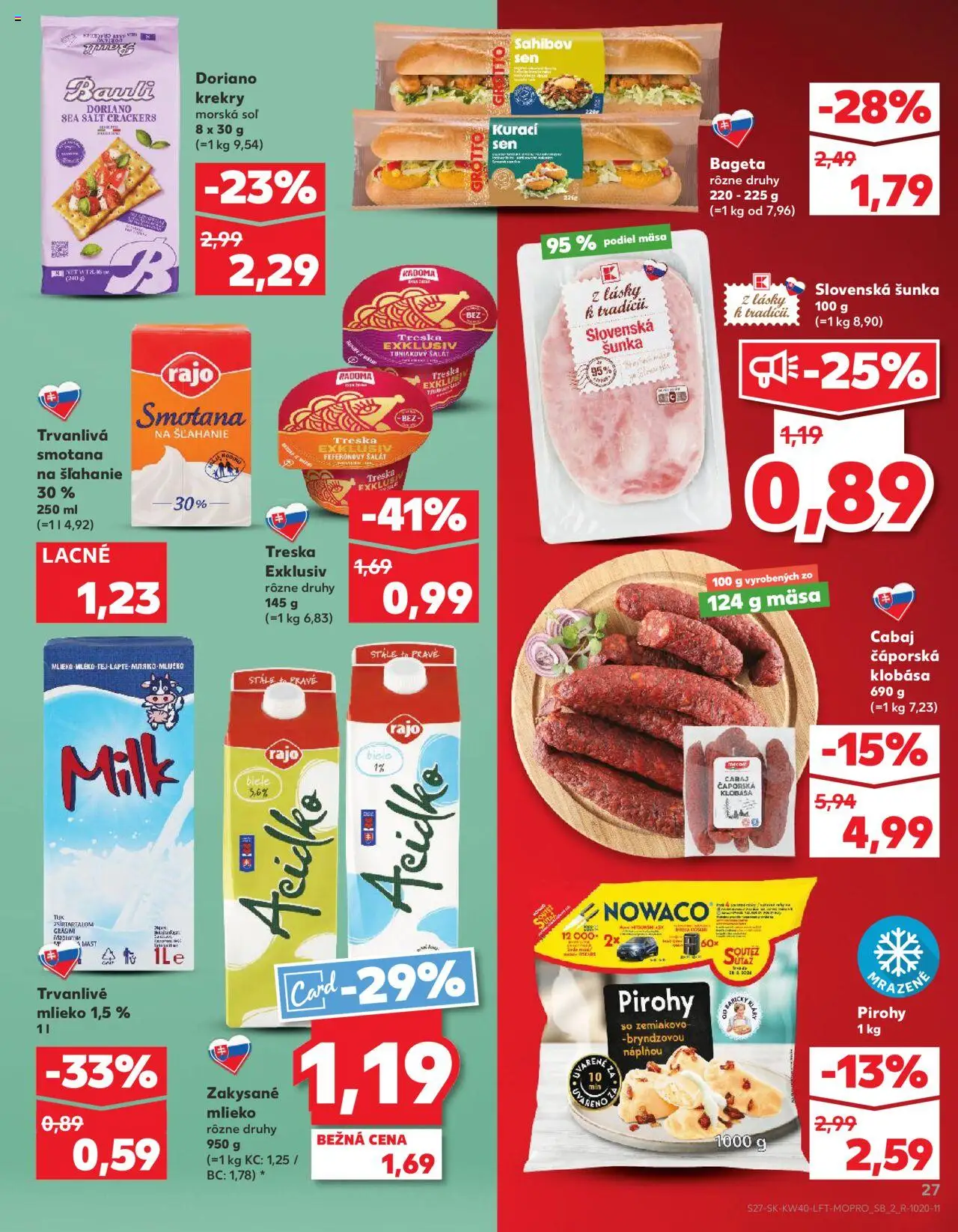 Náhľad Kaufland letáku platného od 02.10.2025 - Pirohy, Klobása, Šunka, Acidko, Smotana, Zakysané mlieko, Trvanlivé mlieko, Trvanlivá smotana