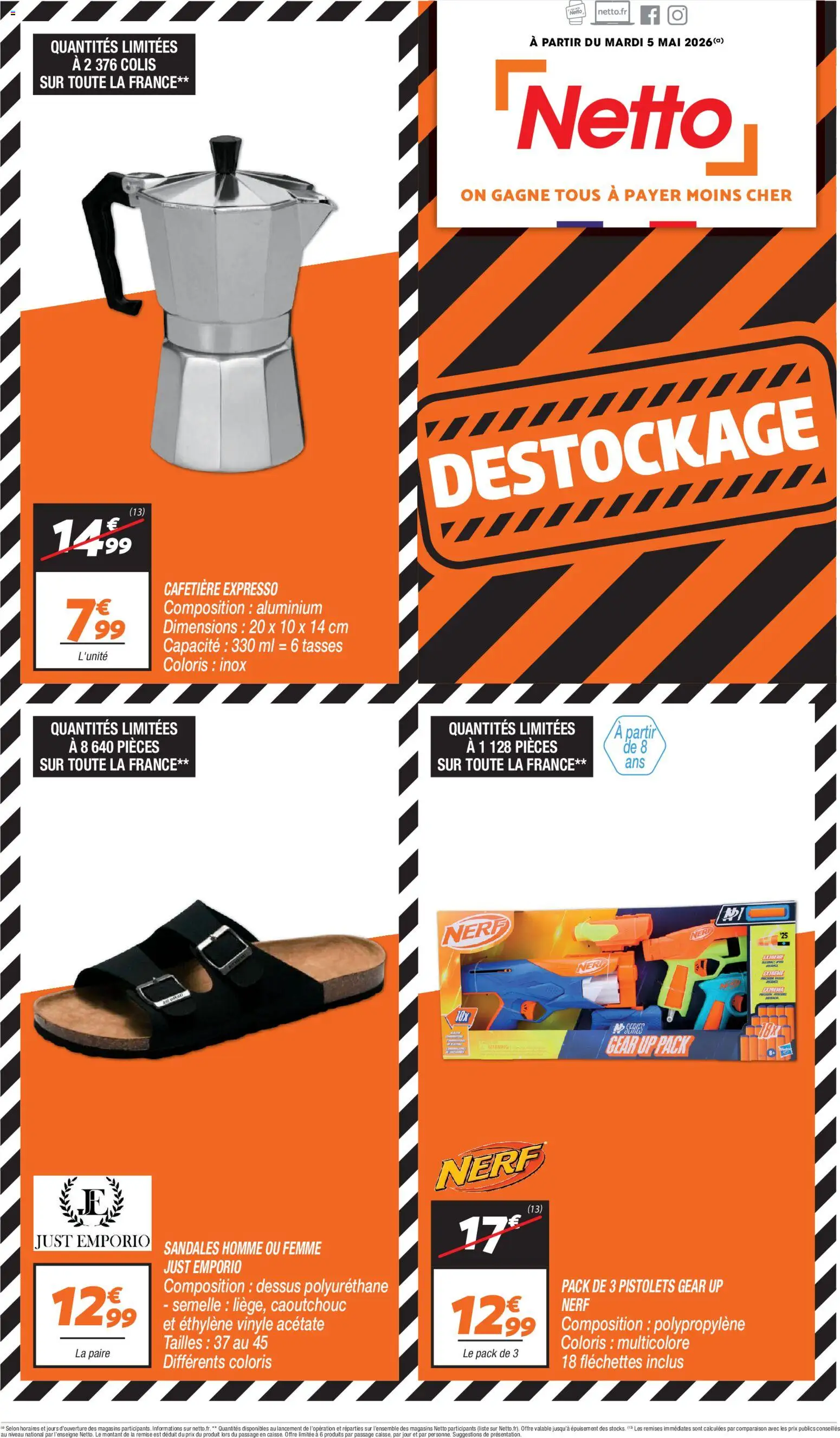 Prévisualisation de Netto - Destockage du magasin Netto formulaire valide 05/05/2026 - Cafetière, Sandales, Tasses, Cafetière expresso