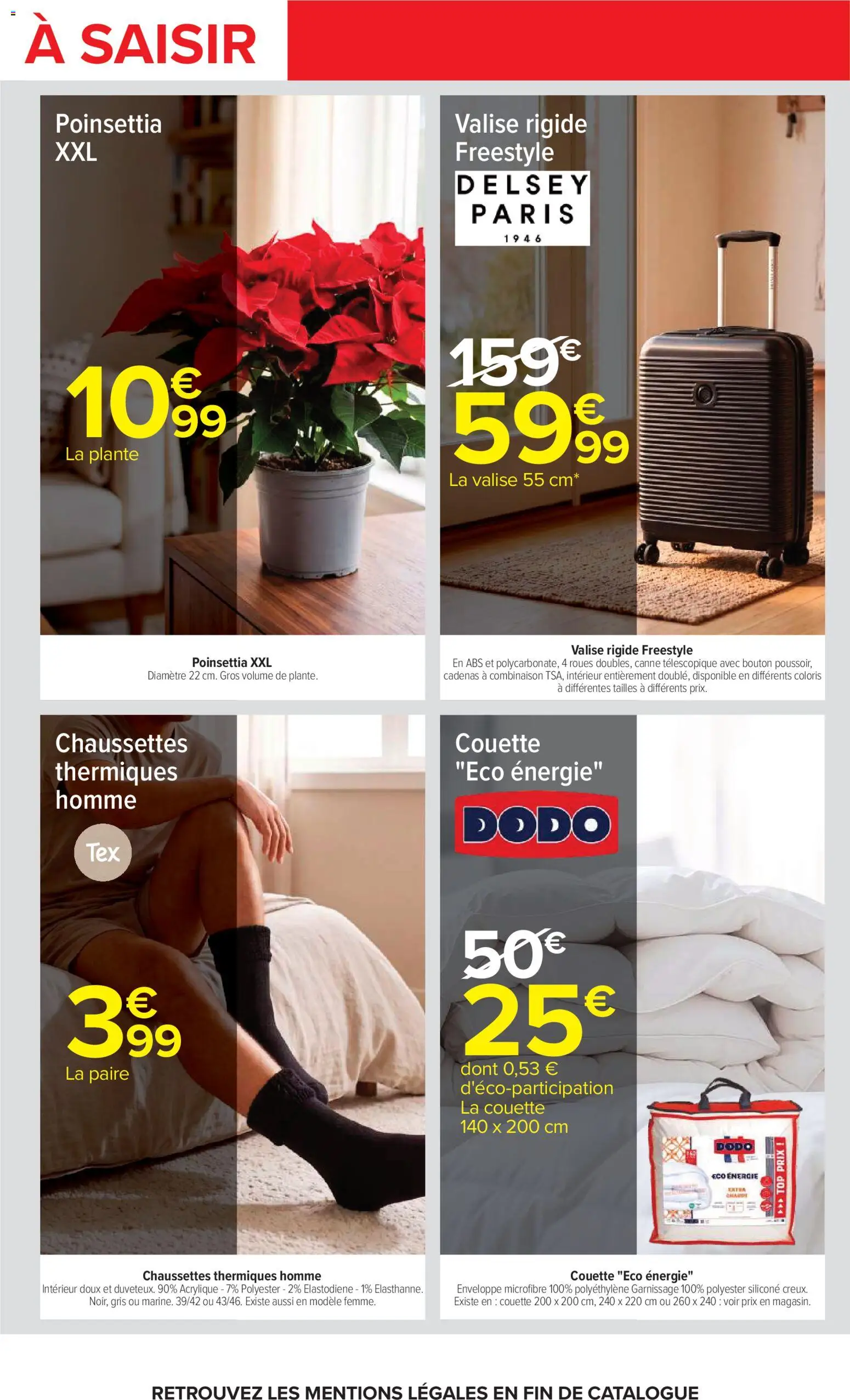 Prévisualisation de Carrefour Petit déjeuner du magasin Carrefour formulaire valide 03/11/2026 - Valise, Dodo, Poinsettia, Enveloppe, Cadenas, Valise rigide, Chaussettes thermiques, La couette