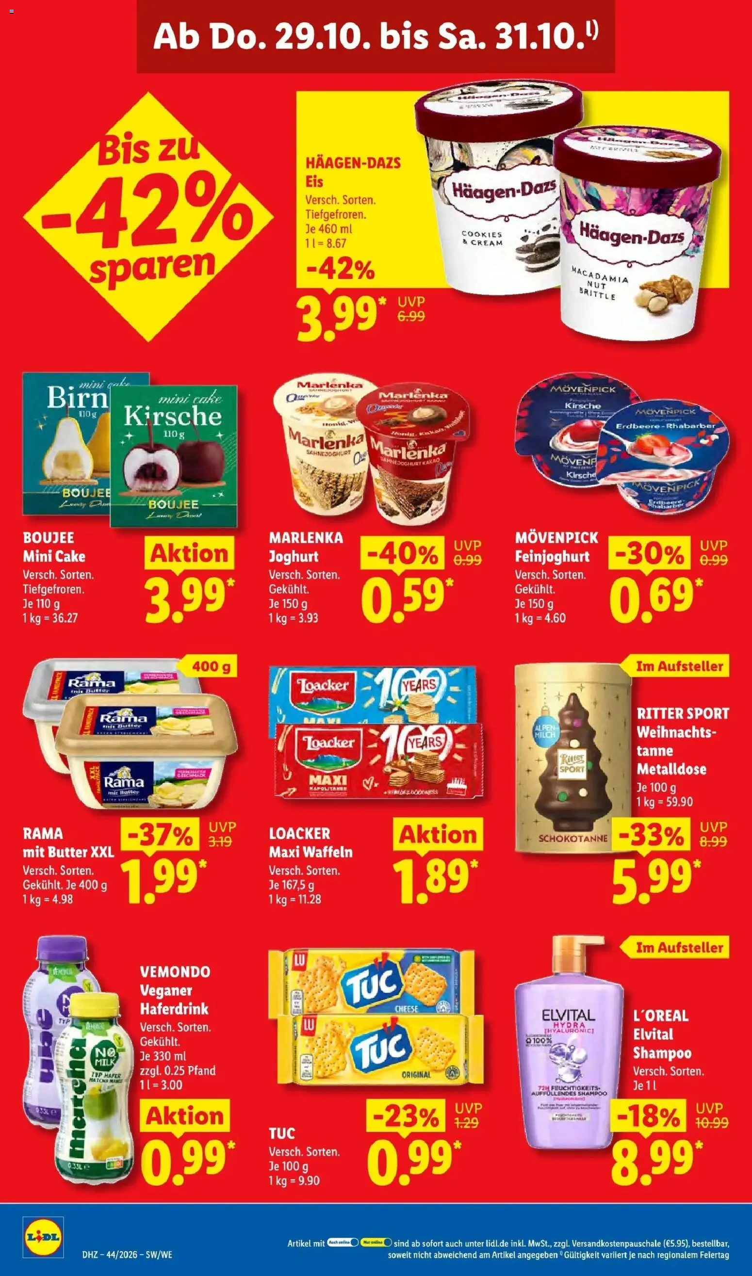 Vorschau von dem Prospekt des Geschäftes Lidl, gültig ab dem 26.10.2026 - Eis, Butter, Joghurt, Rhabarber, Milch, Shampoo, Rama, Haferdrink