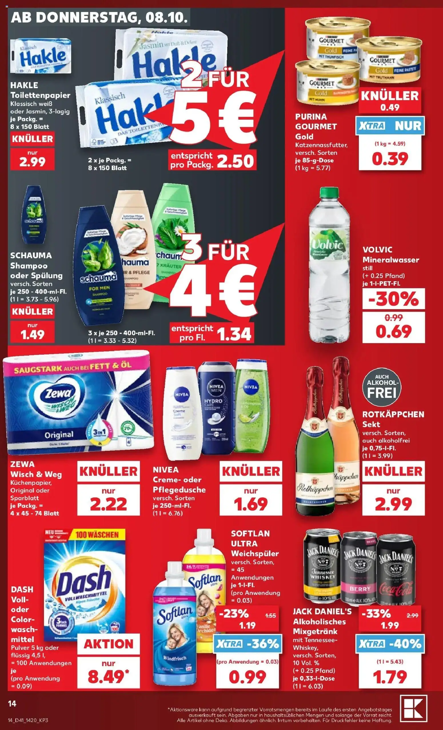 Vorschau von dem Prospekt des Geschäftes Kaufland, gültig ab dem 08.10.2026 - Öl, Alkohol, Toilettenpapier, Whiskey, Sekt, Zewa, Spülung, Mixgetränk