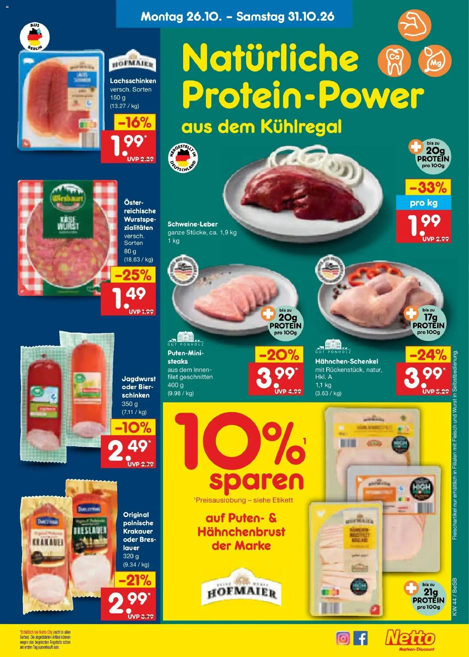 Vorschau von dem Prospekt des Geschäftes Netto Marken-Discount, gültig ab dem 28.10.2026 - Käse, Bier, Wurst, Fleisch, Hahnchenschenkel, Schinken, Hahnchenbrust