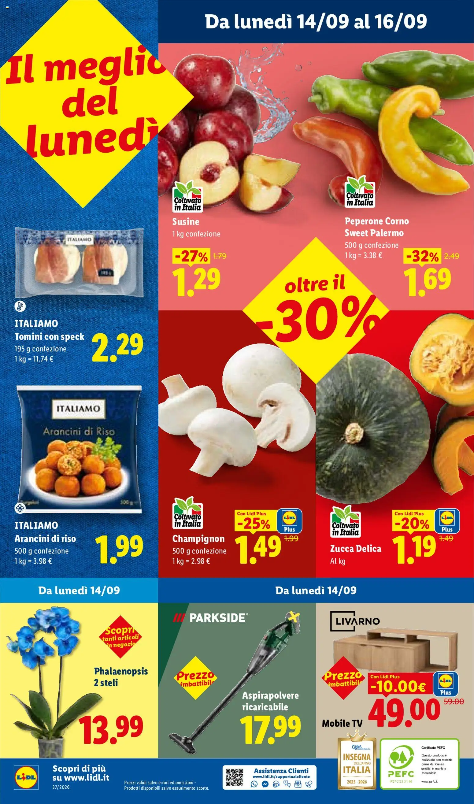 Anteprima dell'opuscolo Lidl volantino dal negozio Lidl valido da 10/09/2026 - Mobile, TV, Aspirapolvere, Zucca, Mobile tv, Speck, Riso, Susine