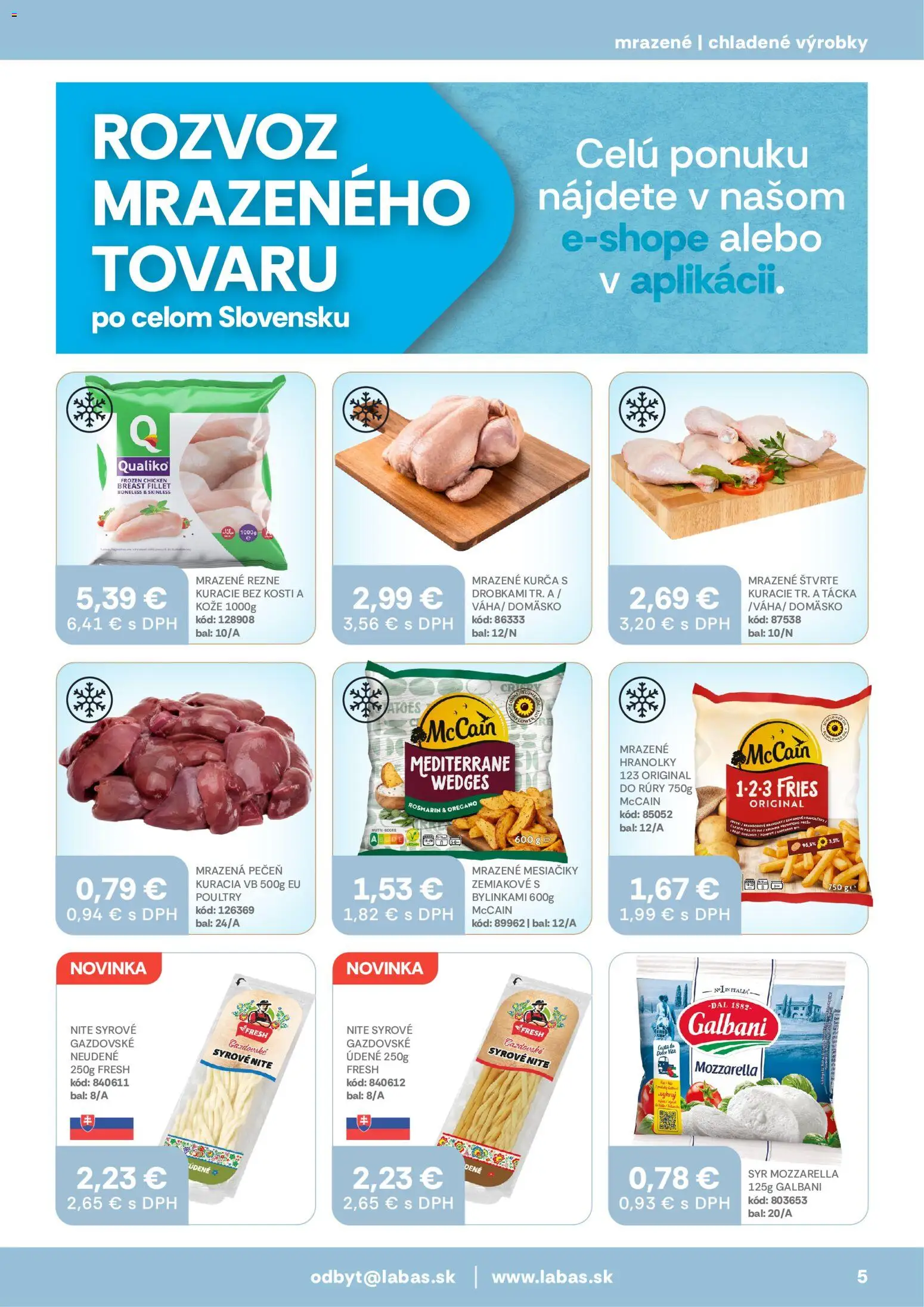 Náhľad Labaš letáku platného od 09.10.2026 - Syr, Pečeň, Mozzarella, Hranolky, Rezne, Kurča