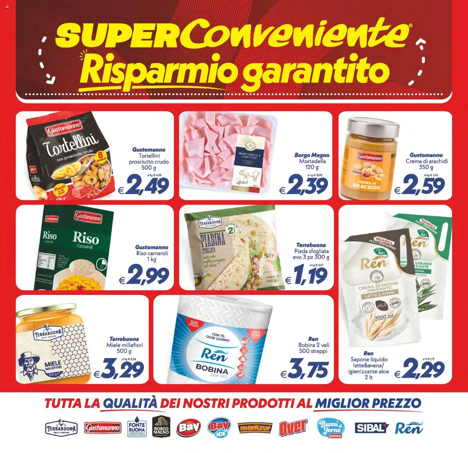 Anteprima dell'opuscolo SuperConveniente volantino Caltanissetta, San Cataldo, Avola, Lascari, Milazzo, Barcellona dal negozio SuperConveniente valido da 01/09/2026 - Latte, Olio, Mortadella, Prosciutto Crudo, Riso, Prosciutto, Arachidi, Sapone