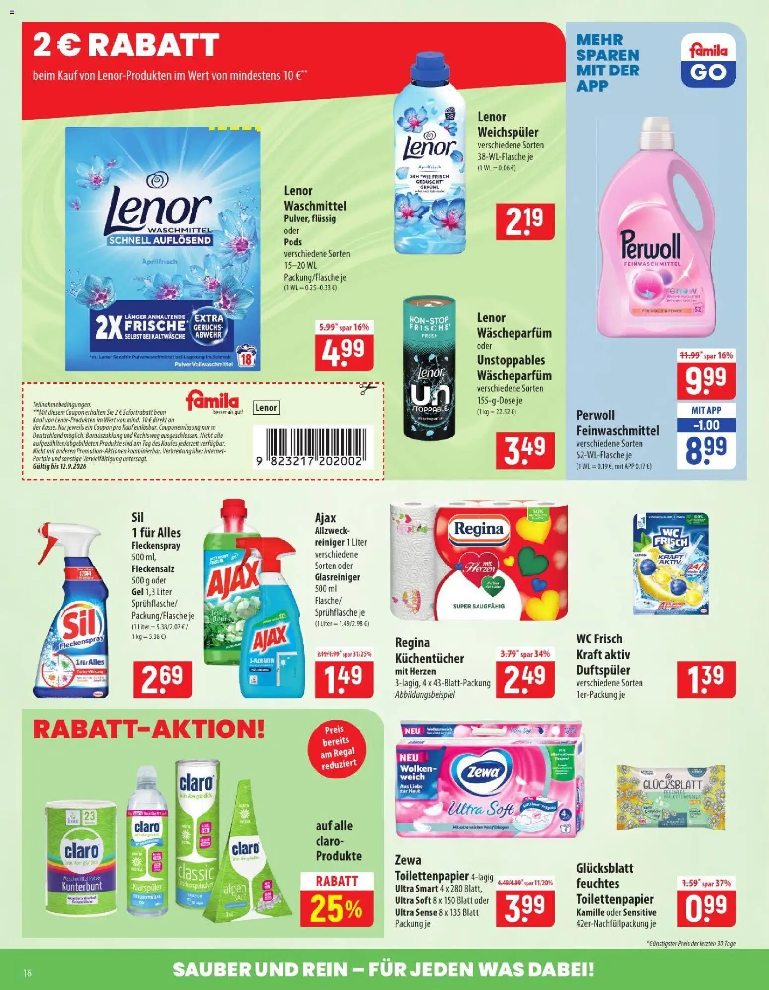 Vorschau von dem Prospekt des Geschäftes Famila, gültig ab dem 07.09.2026 - Regal, Toilettenpapier, Waschmittel, Lenor, Klarspüler, Perwoll, Zewa, Wc frisch