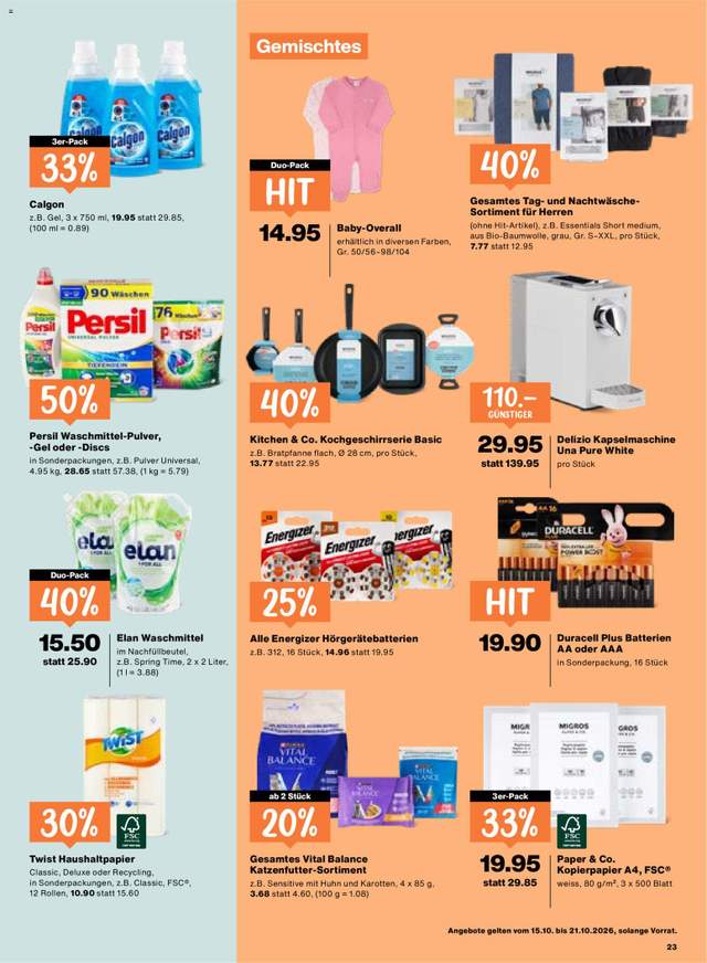 Neue Migros Aktionen ab 15.10.