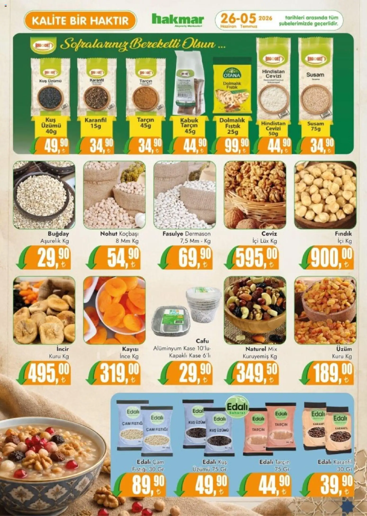 Hakmar Hakmar Katalog 26.06.2026 - Broşürünün önizlemesi - Fındık, Karanfil, Kayısı, Fasulye, Üzüm, Fıstık, Kaşe, Tarçın