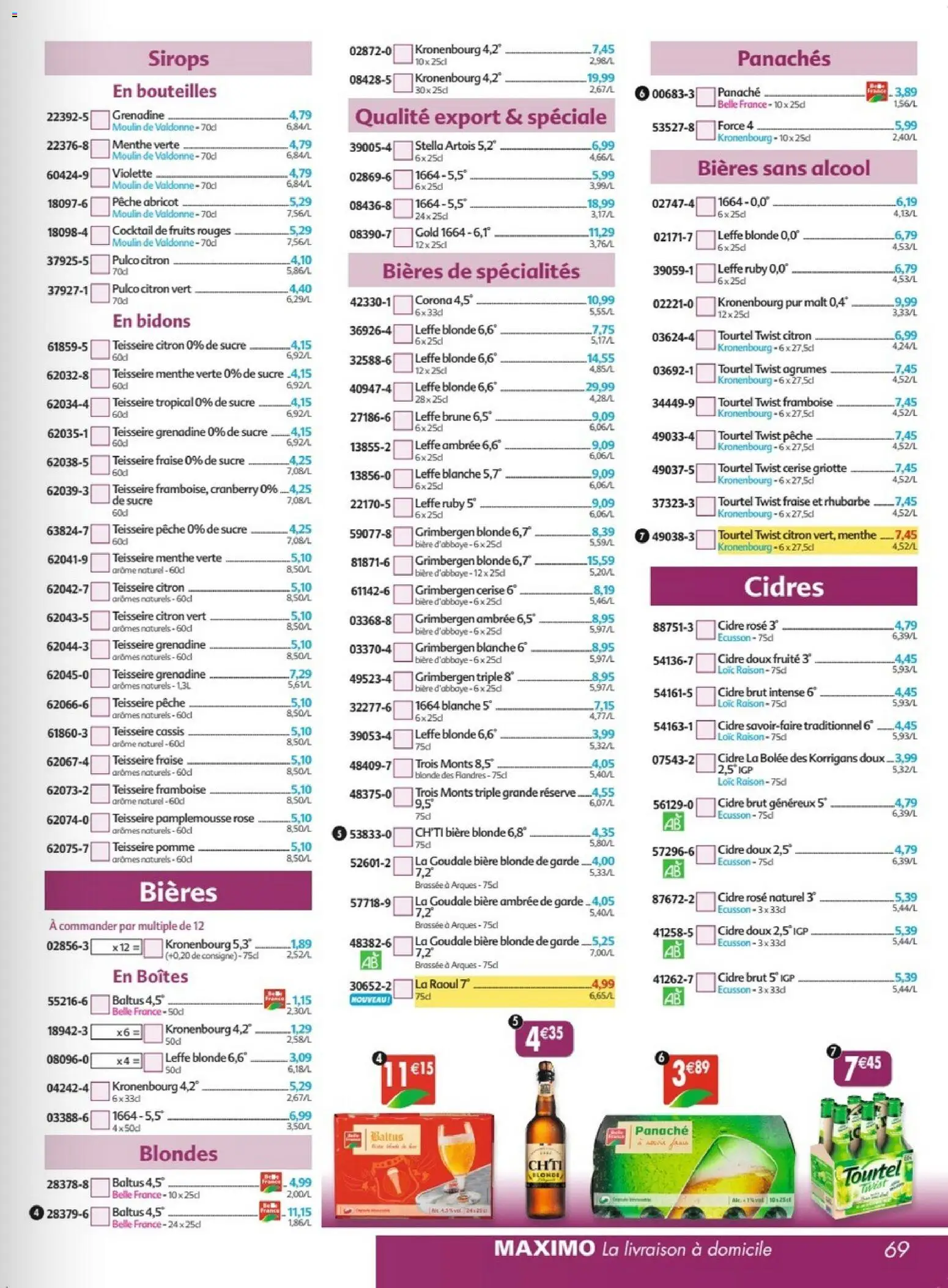 Prévisualisation de Maximo catalogue epicerie du magasin Maximo formulaire valide 26/10/2026 - Fruits, Bière, Fraise, Rhubarbe, Menthe, Goudale, Cidre rosé, Alcool