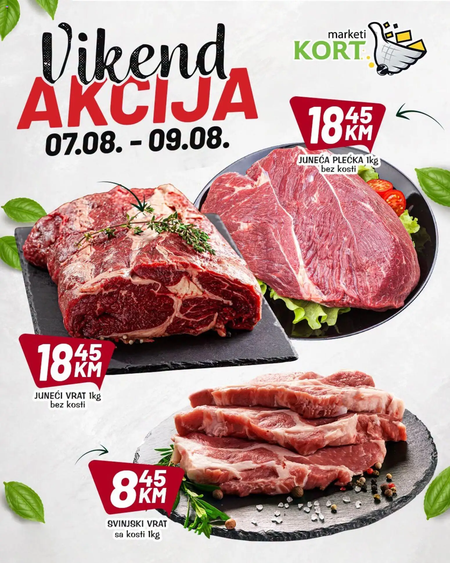 Pregled letka Kort Marketi vikend akcija trgovine Kort Marketi vrijedi od 07.08.2026