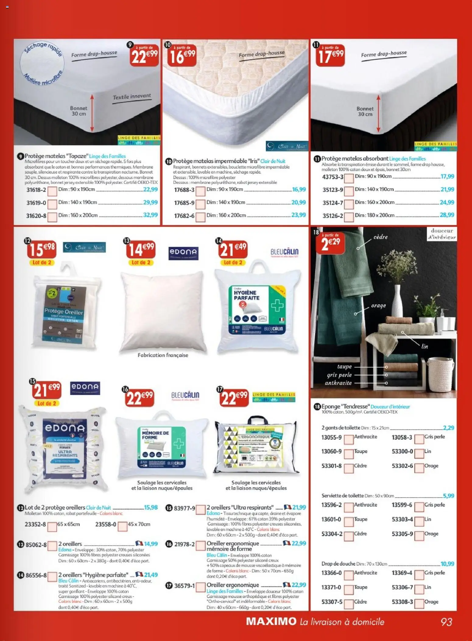Prévisualisation de Maximo catalogue epicerie du magasin Maximo formulaire valide 26/10/2026 - Matelas, Oreiller, Oreillers, Douche, Mousse, Coton, Eponge, Hygiène