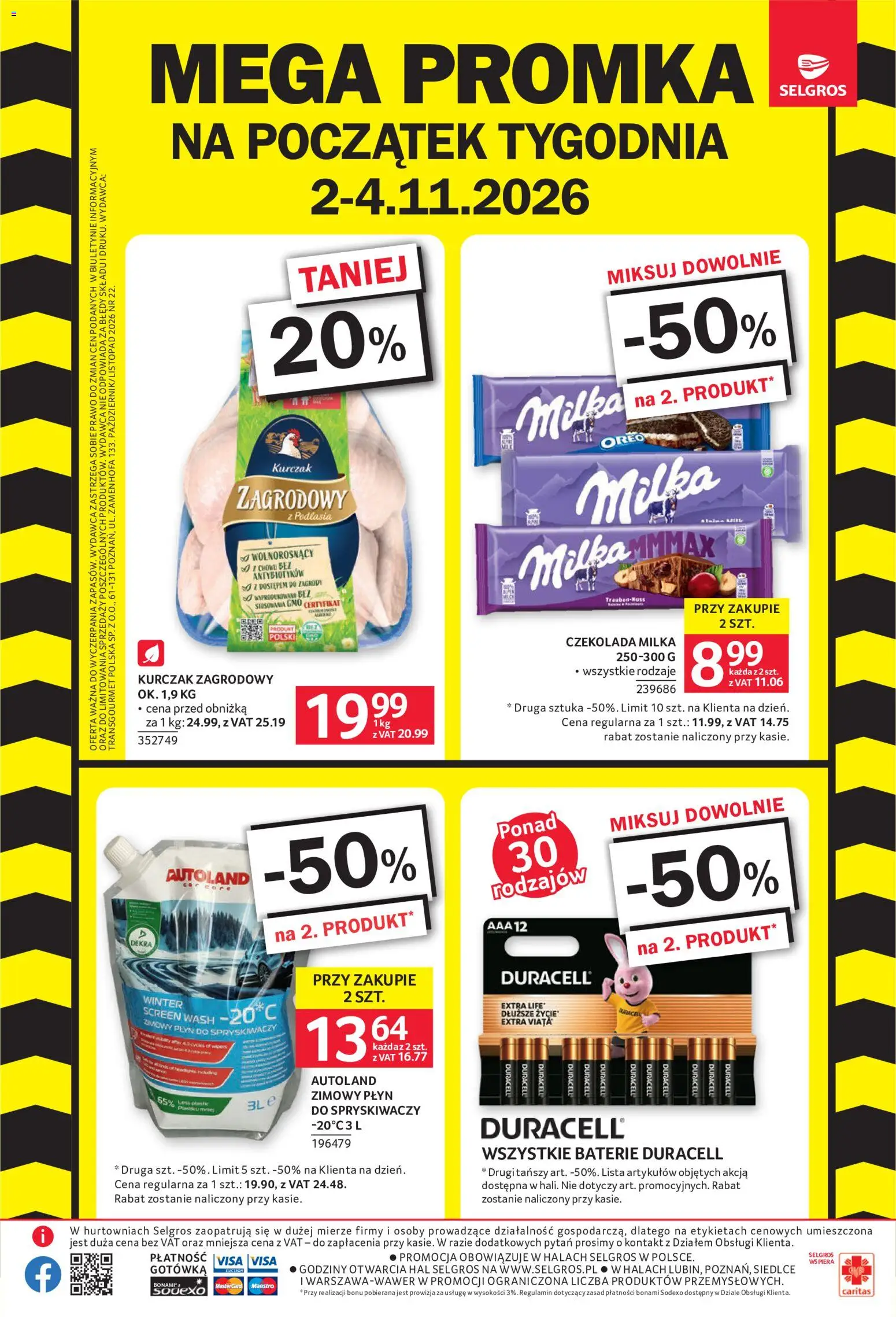 Pogląd gazetki "Selgros cash&carry gazetka - Mega Promka" ze sklepu Selgros cash&carry ważnej od 26.10.2026 - Czekolada, Kurczak, Milka, Oreo, Czekolada milka, Baterie, Zimowy płyn do spryskiwaczy, Kurczak zagrodowy