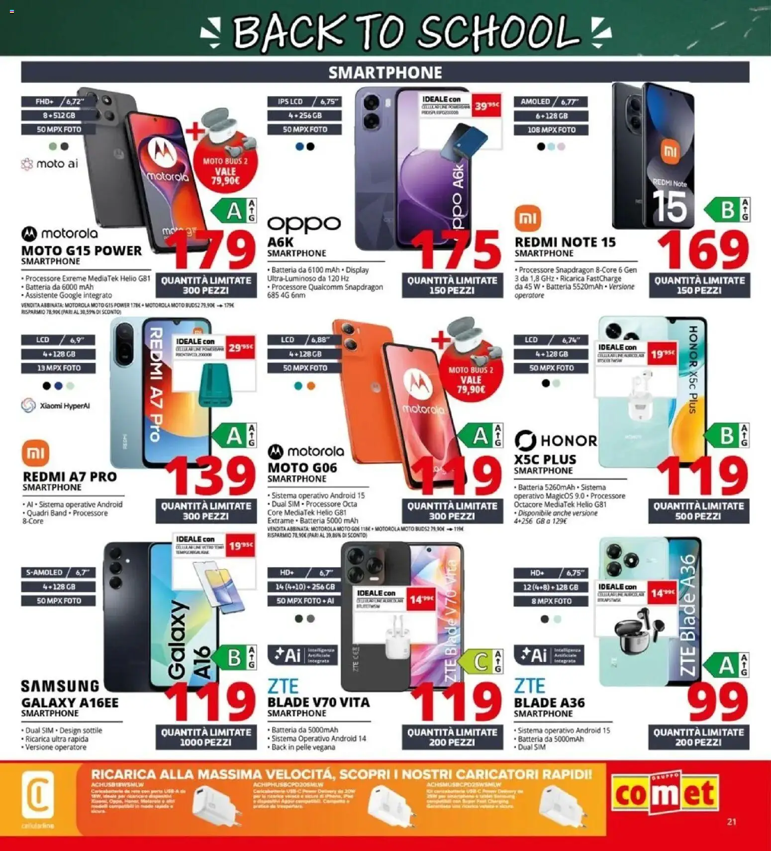 Anteprima dell'opuscolo Comet volantino Back to school dal negozio Comet valido da 20/08/2026 - Samsung, Xiaomi, Smartphone, Batteria, Caricabatterie, USB