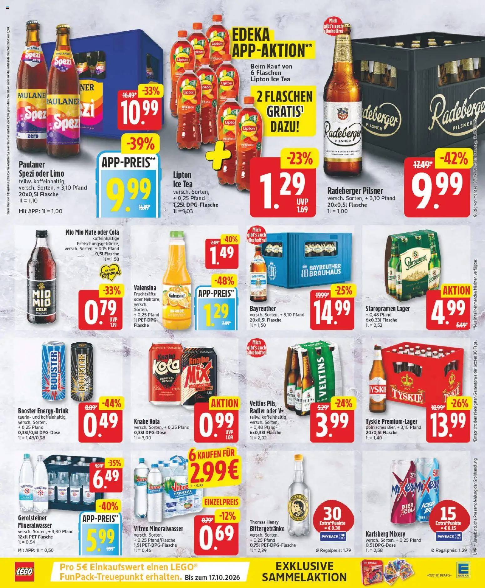 Vorschau von dem Prospekt des Geschäftes Edeka, gültig ab dem 07.09.2026 - Mineralwasser, Gerolsteiner, Paulaner spezi, Pfirsich, Paulaner, Veltins, Tyskie, Mixery