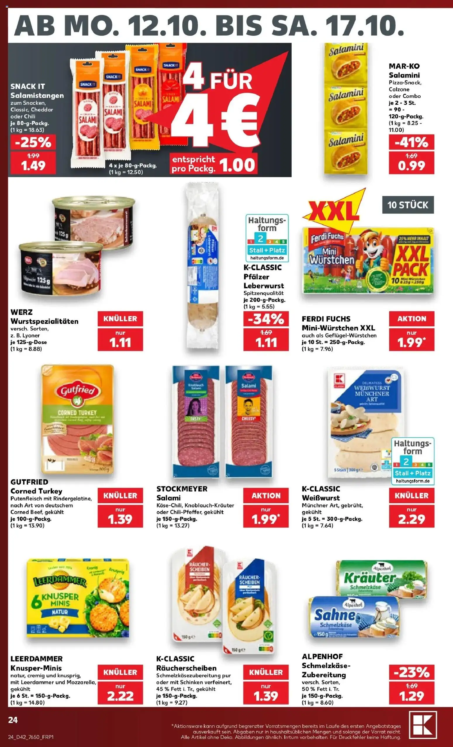 Vorschau von dem Prospekt des Geschäftes Kaufland, gültig ab dem 12.10.2026 - Weißwurst, Chili, Salami, Sahne, Schinken, Leerdammer