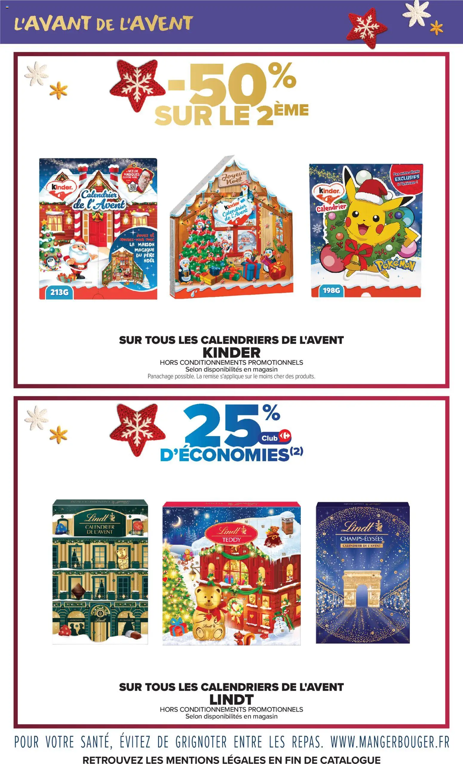 Prévisualisation de Carrefour Market Les calendriers de l'avent du magasin Carrefour Market formulaire valide 03/11/2026 - Calendrier, Lindt, Autocollants, Calendrier de l'avent, Calendrier Kinder