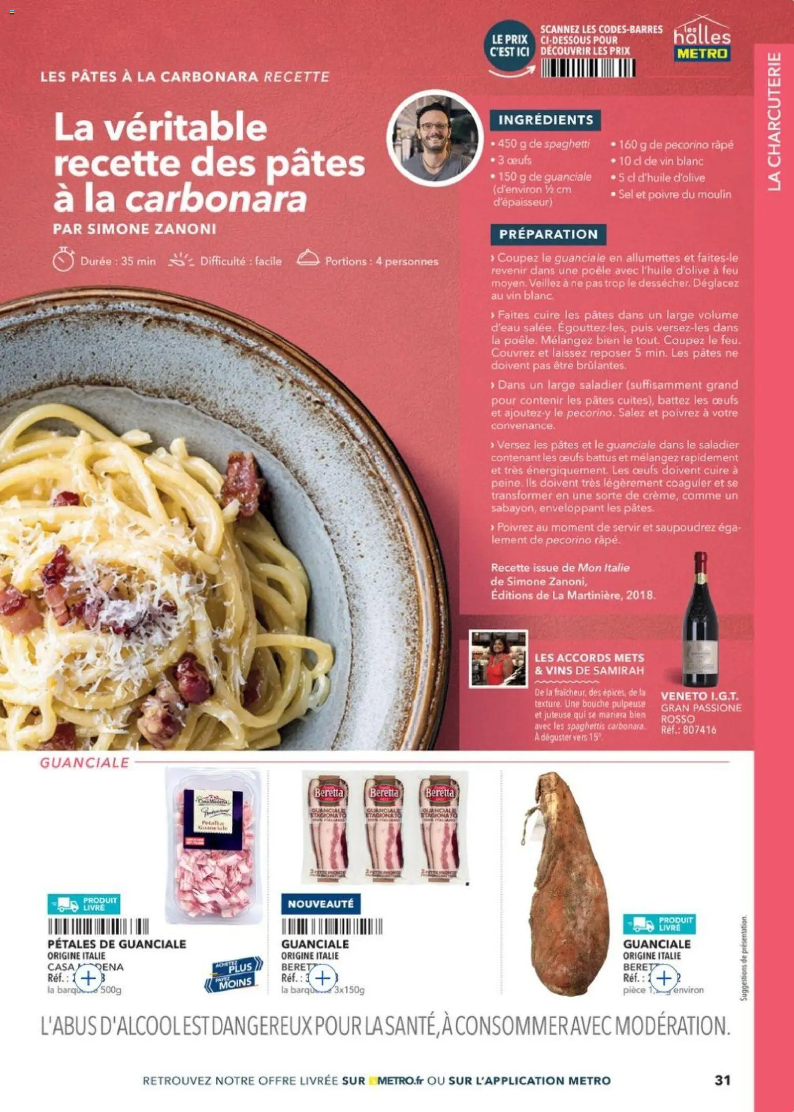 Prévisualisation de METRO - Guide Italie du magasin METRO formulaire valide 28/05/2026 - Livre, Charcuterie, Œufs, Poêle, Spaghettis, Spaghetti, Vin blanc, Allumettes