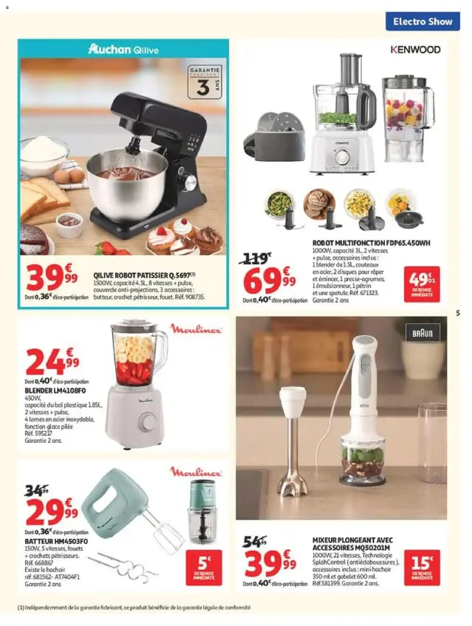 Prévisualisation de Auchan Electroshow du magasin Auchan formulaire valide 01/09/2026 - Glace, Robot, Moulinex, Robot pâtissier, Mixeur, Mixer, Couvercle, Couteaux
