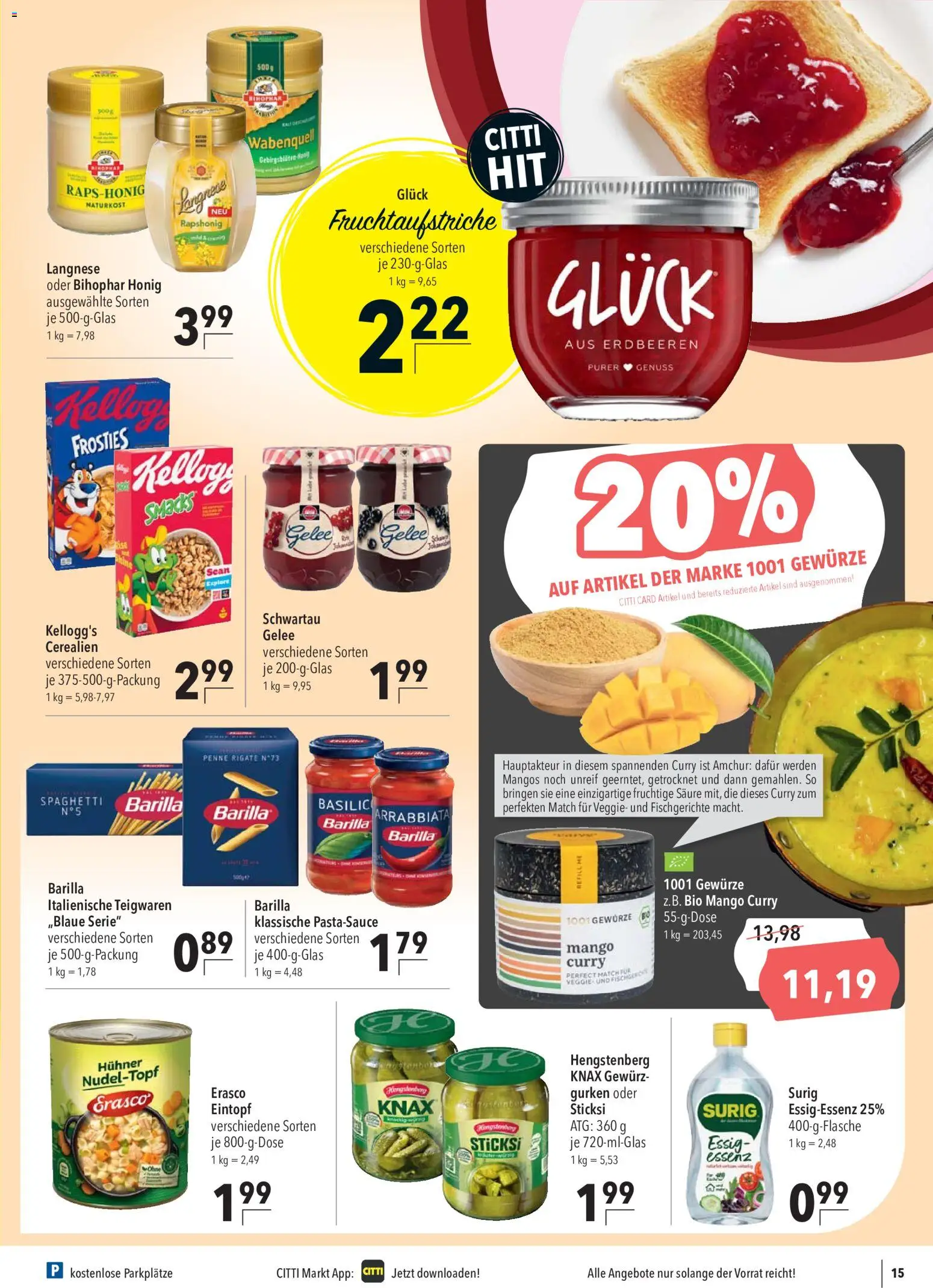 Vorschau von dem Prospekt des Geschäftes CITTI Markt, gültig ab dem 28.10.2026 - Mango, Erdbeeren, Gewürze, Kellogg's, Barilla, Essig, Langnese, Erasco
