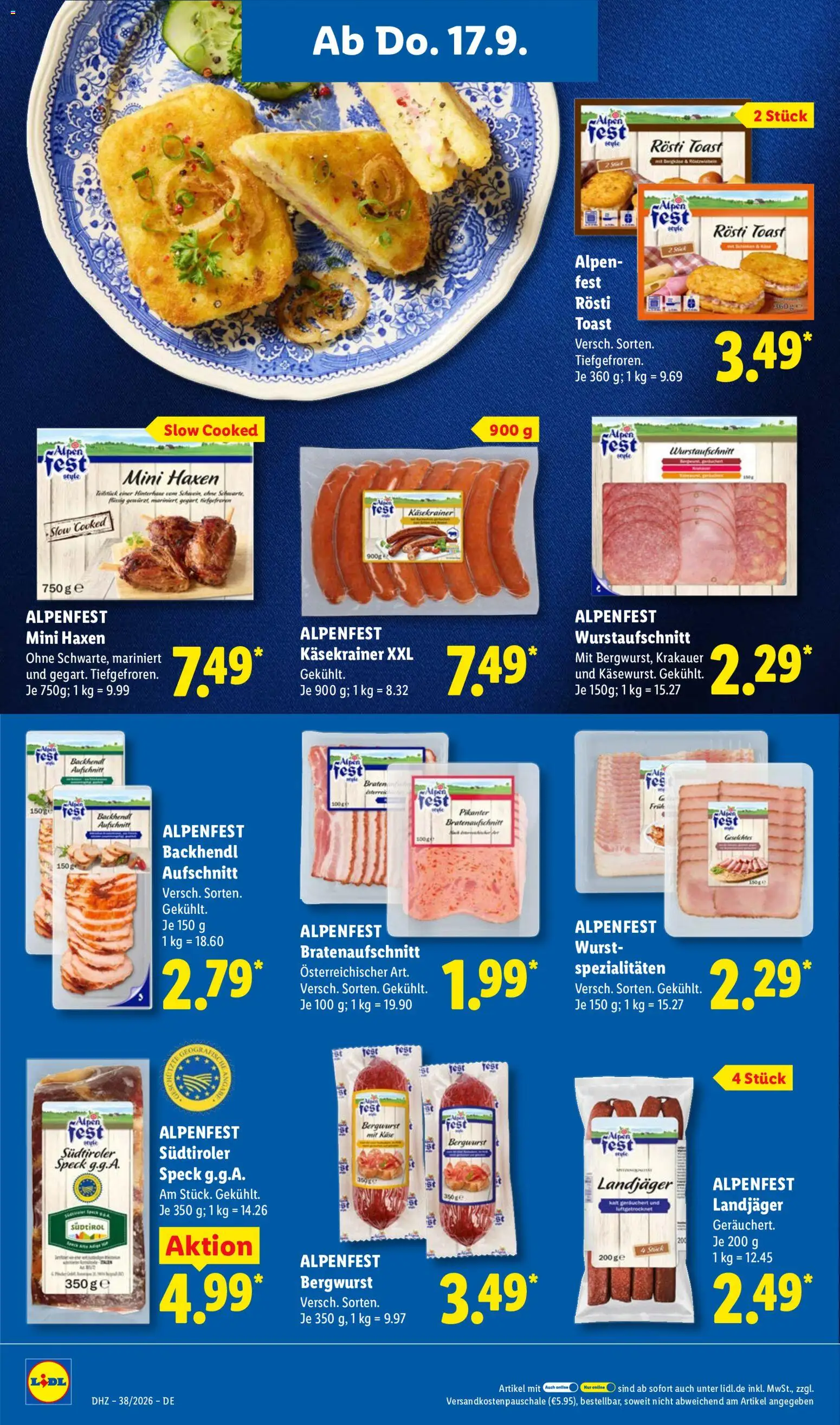 Vorschau von dem Prospekt des Geschäftes Lidl, gültig ab dem 14.09.2026 - Wurst, Toast, Käsekrainer, Spezialitäten