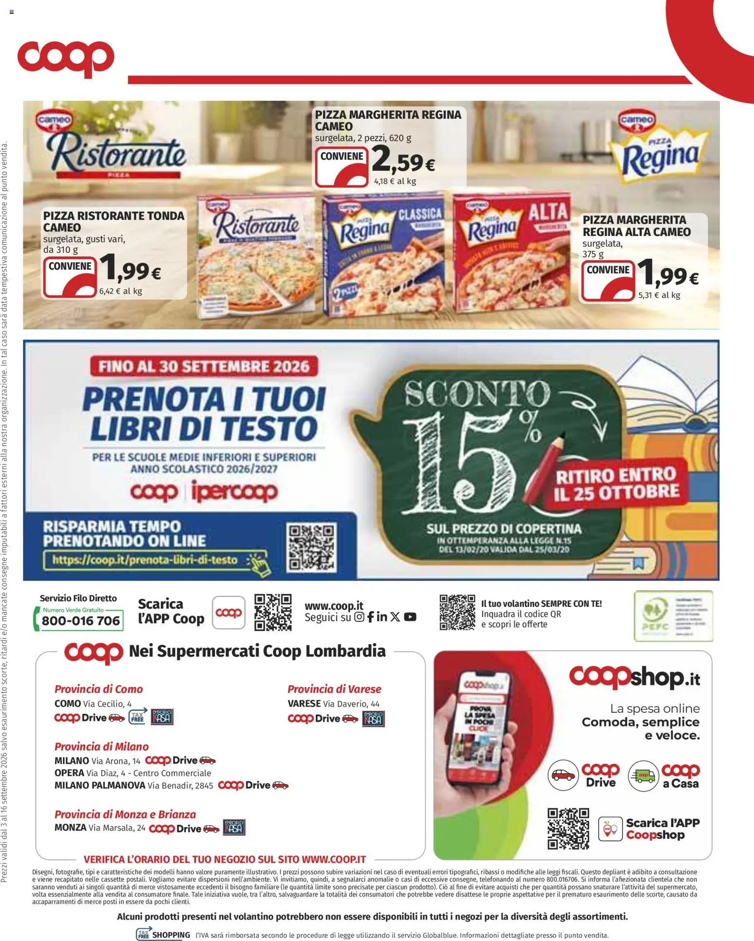 Anteprima dell'opuscolo COOP volantino Superstore Lombardia dal negozio COOP valido da 03/09/2026 - Pizza, Libri, Data, Tè
