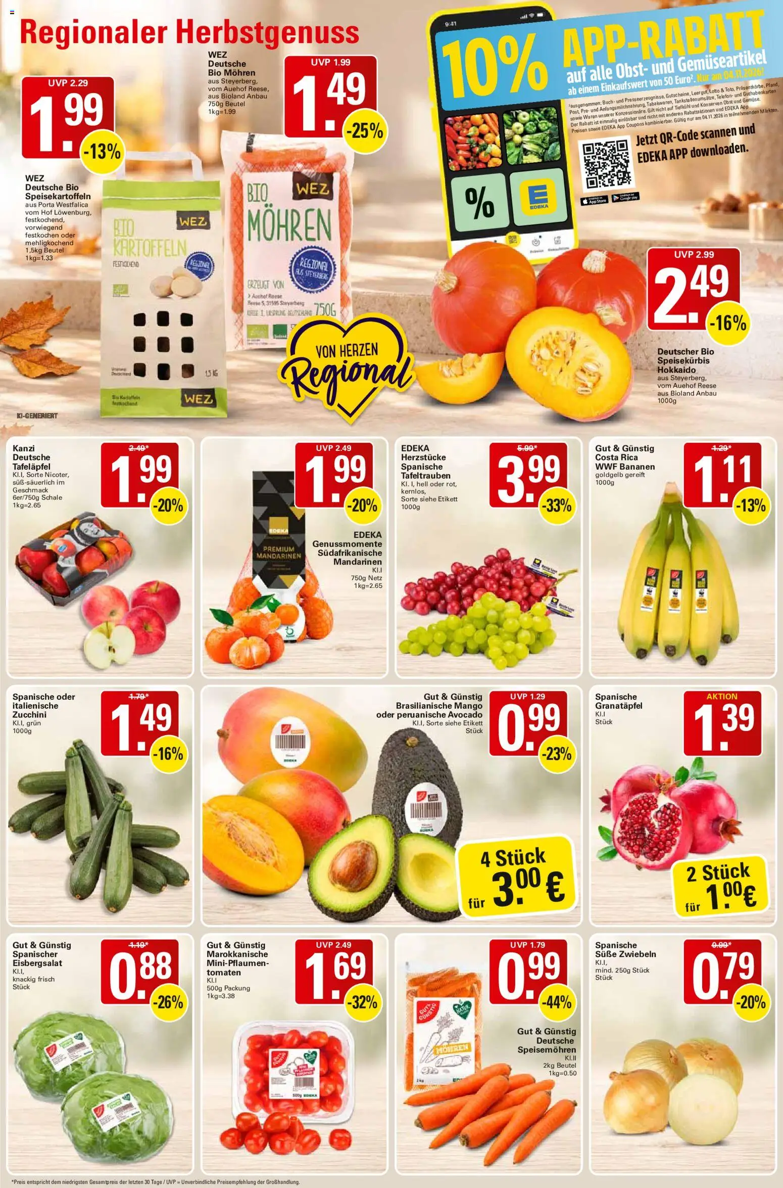 Vorschau von dem Prospekt des Geschäftes WEZ, gültig ab dem 02.11.2026 - Telefon, Zucchini, Granatapfel, Obst, Kartoffeln, Mandarinen, Zwiebeln, Mohren