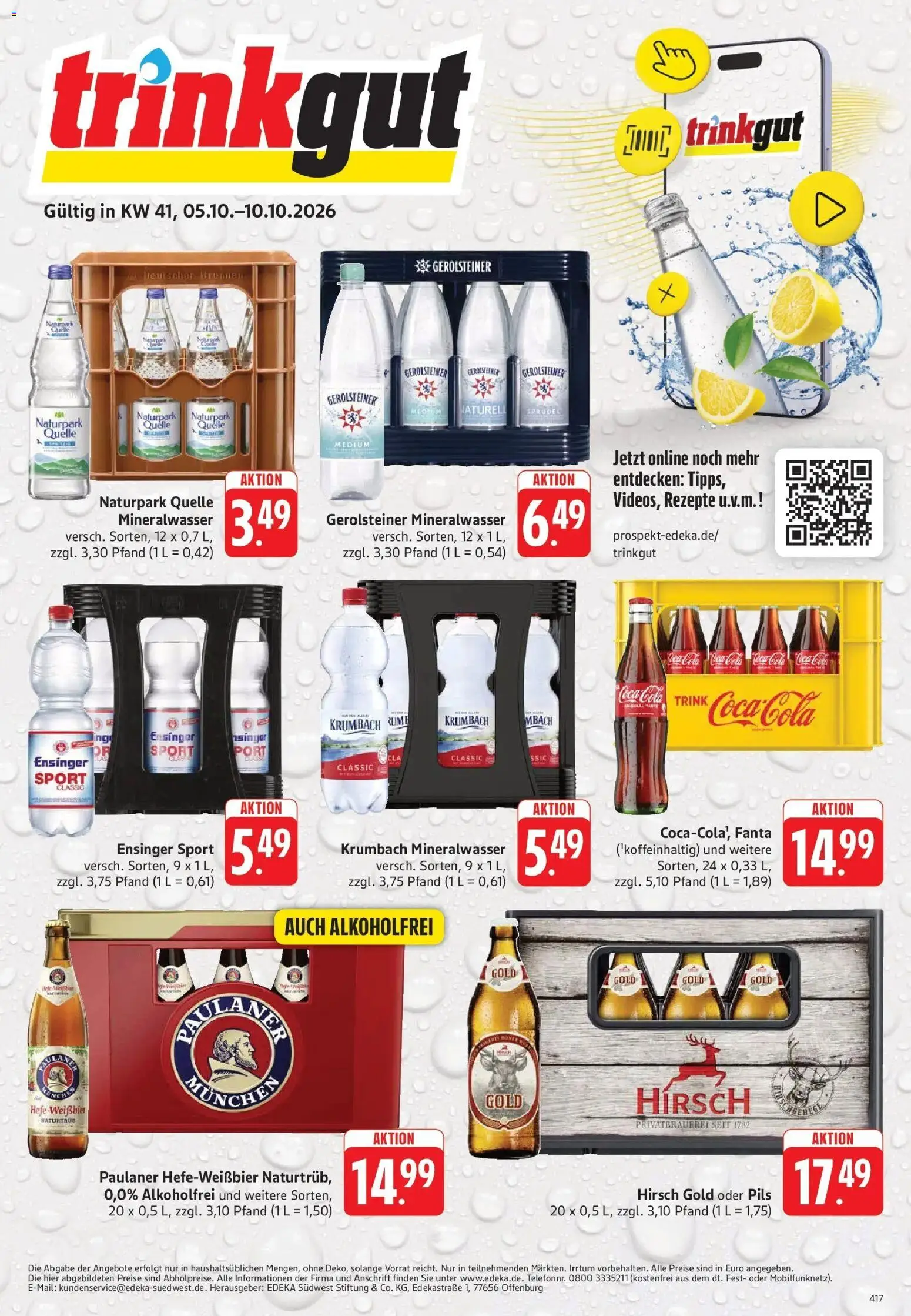 Vorschau von dem Prospekt des Geschäftes Trinkgut, gültig ab dem 05.10.2026 - Coca cola, Cola, Mineralwasser, Gerolsteiner, Paulaner, Fanta, Pils