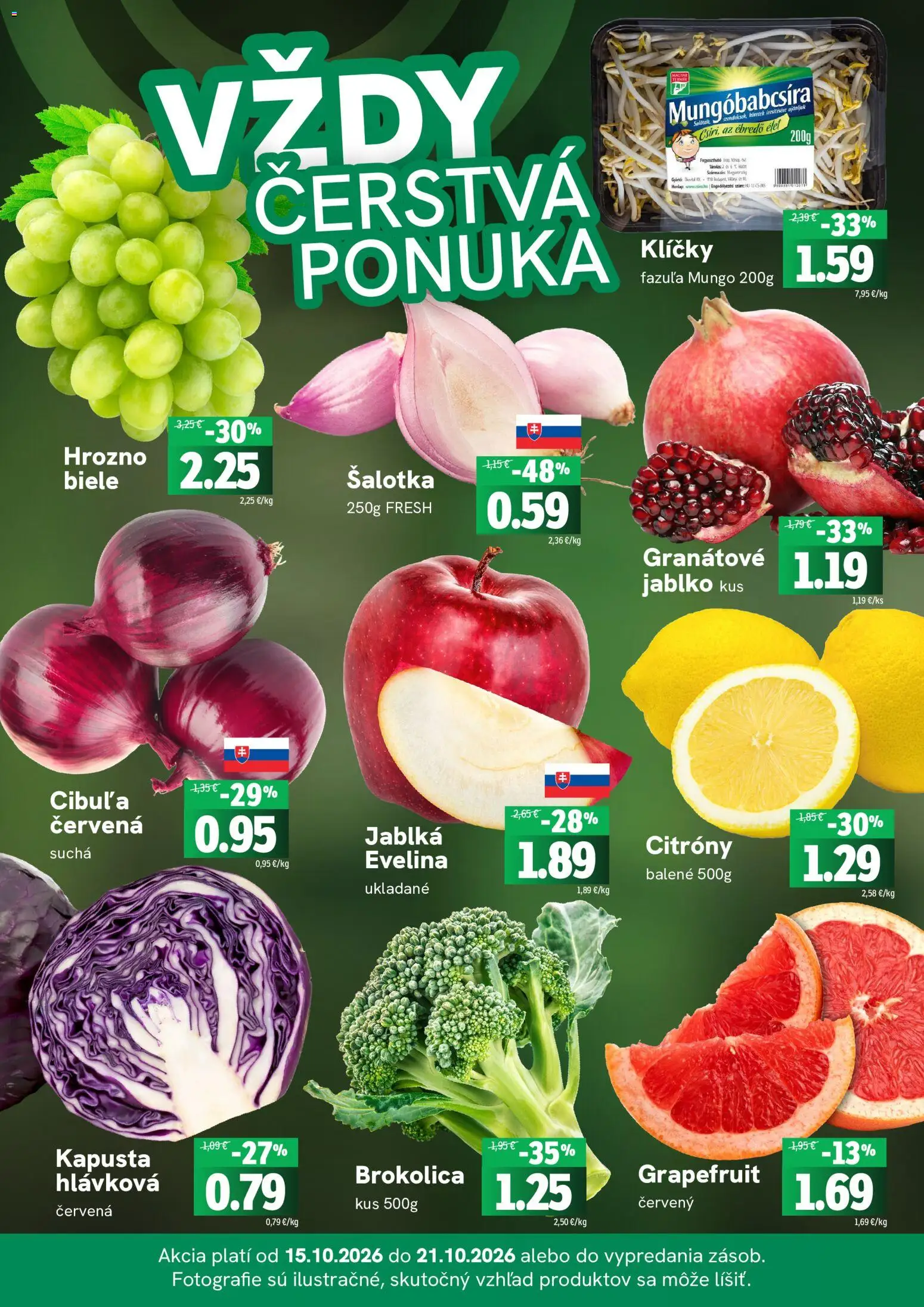 Náhľad Fresh letáku platného od 15.10.2026 - Kapusta, Brokolica, Hrozno, Fazuľa, Grapefruit, Granátové jablko, Jablká, Citróny
