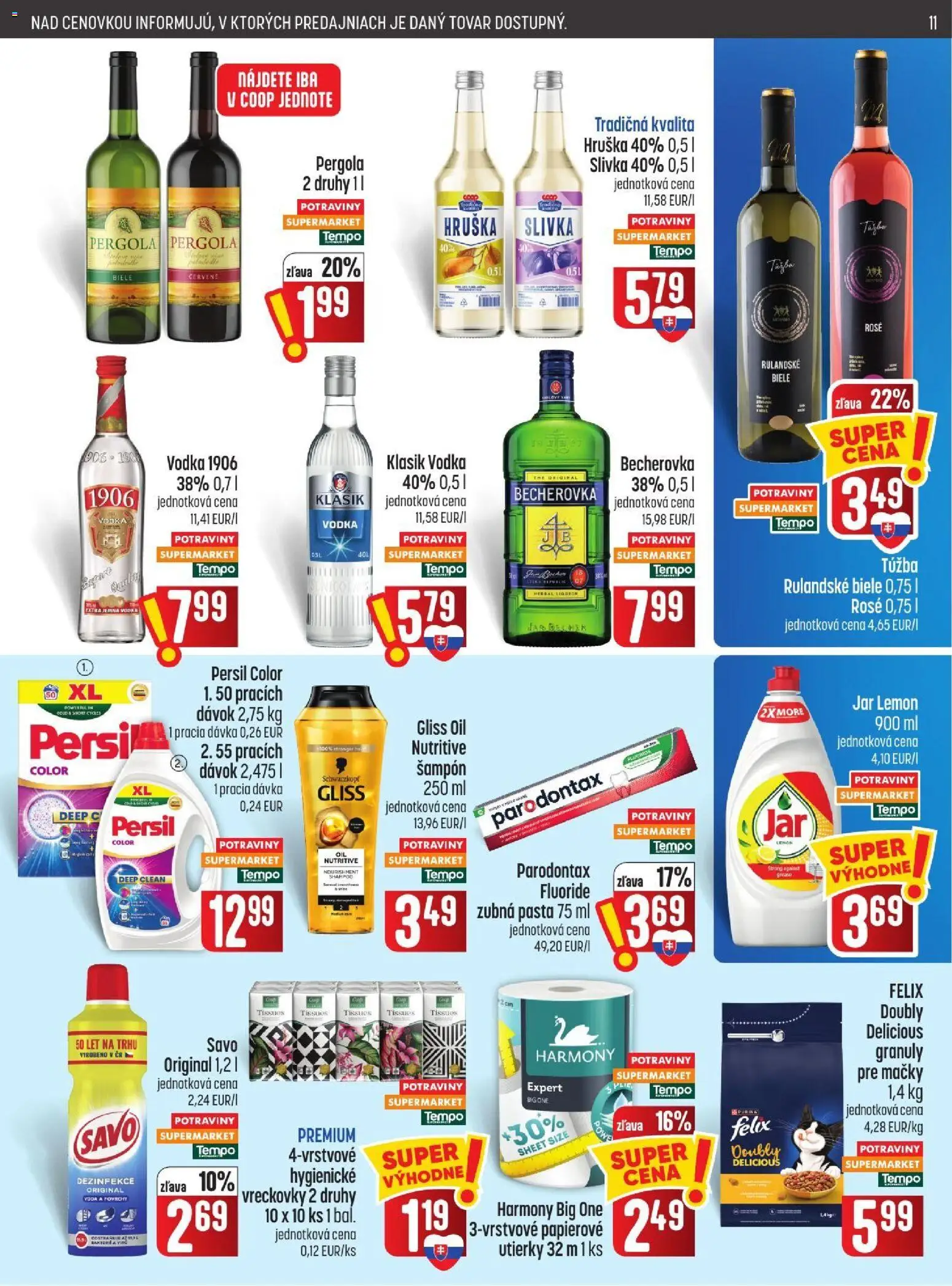 Náhľad COOP Jednota letáku platného od 22.10.2026 - Vodka, Pergola, Jar, Felix, Persil, Šampón, Zubná pasta, Vreckovky